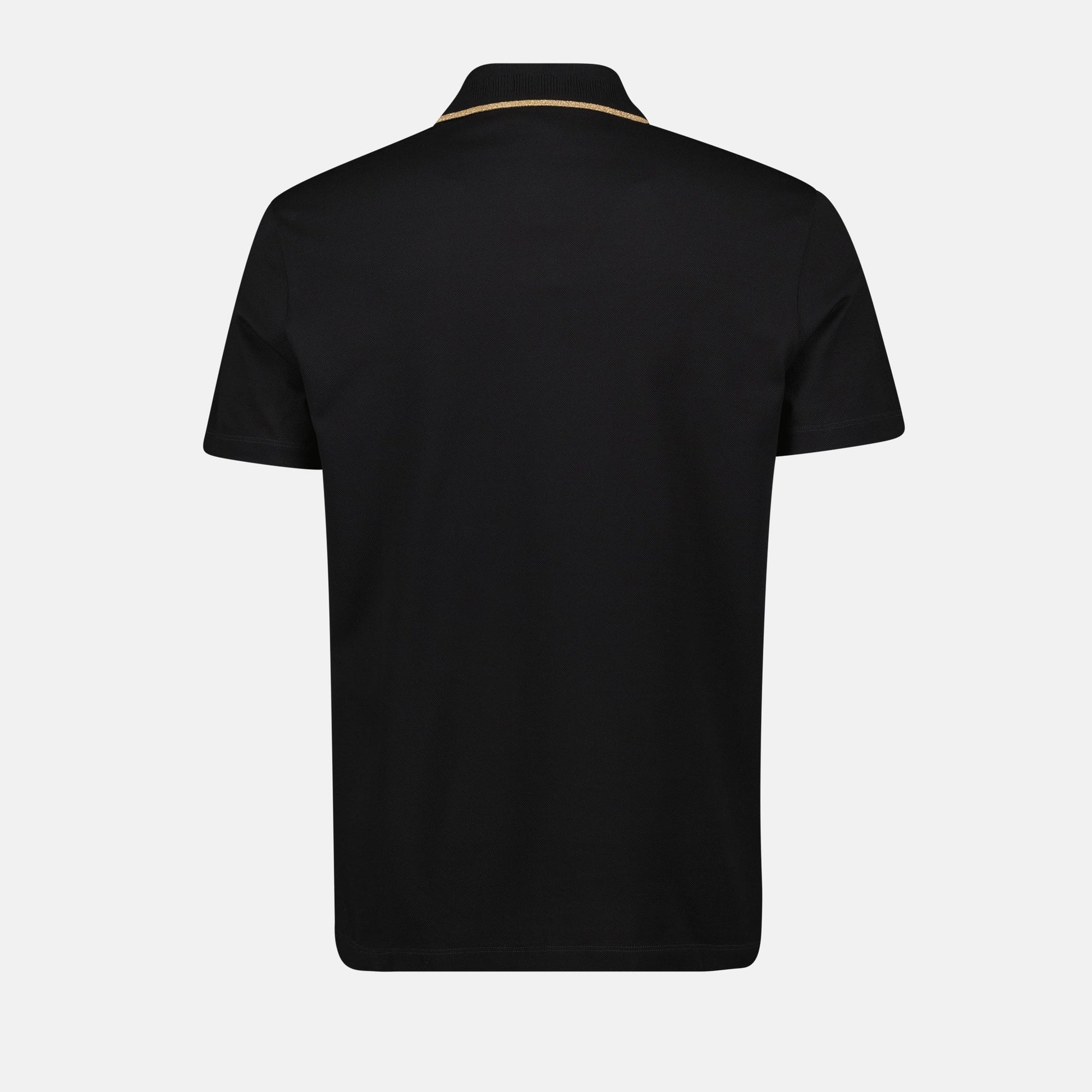 Black Polo, Gold Details Polo, Quality Cotton Polo, Spring-Summer 2025, Ribbed Collar Polo