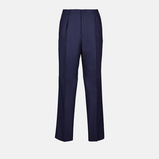 tailored trousers, pleated wool, Fendi collection, luxury fashion, blue trousers