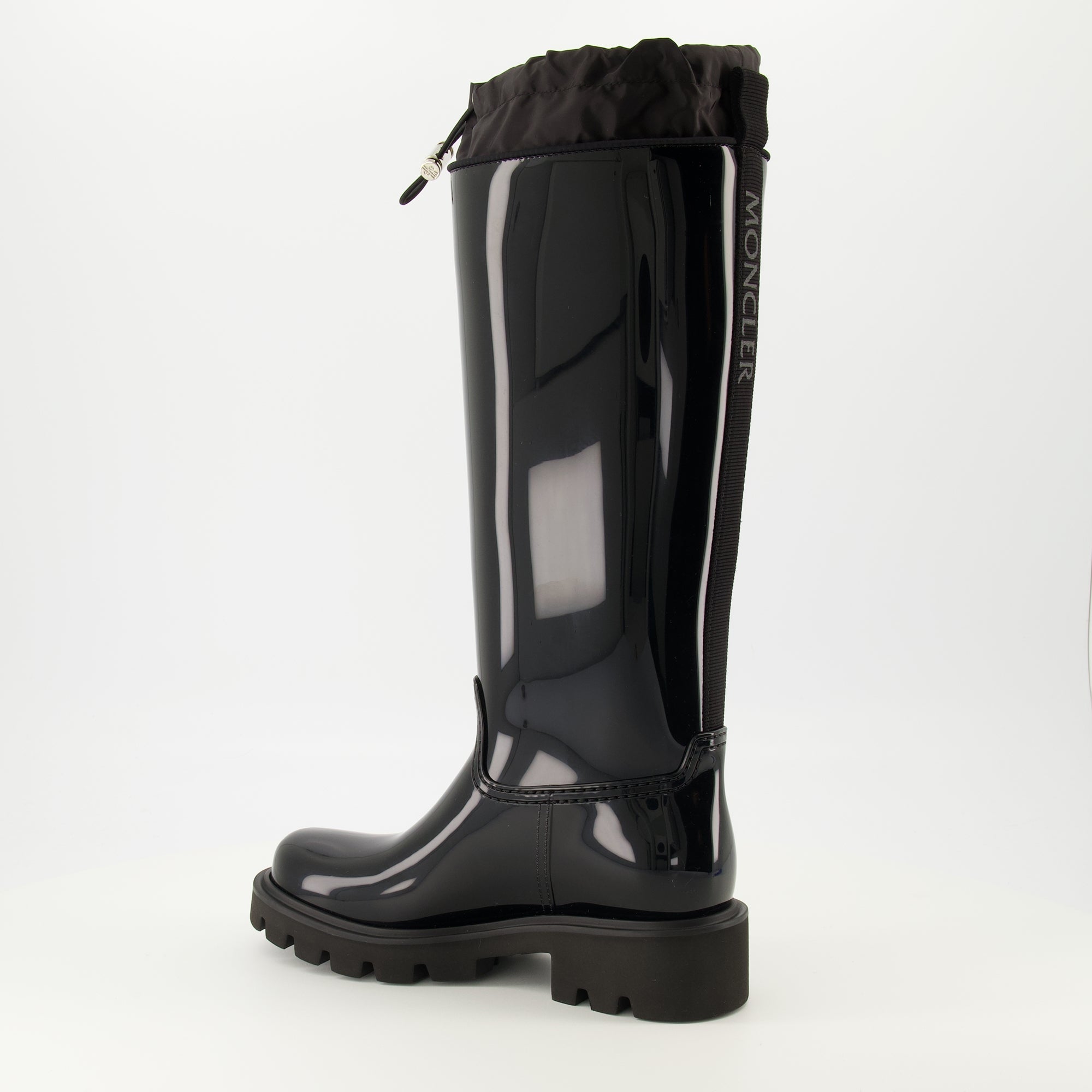Image of Kickstream Black Rain Boots by Moncler for Women - Season Spring-Summer 2026 - Back Right Three-Quarter View