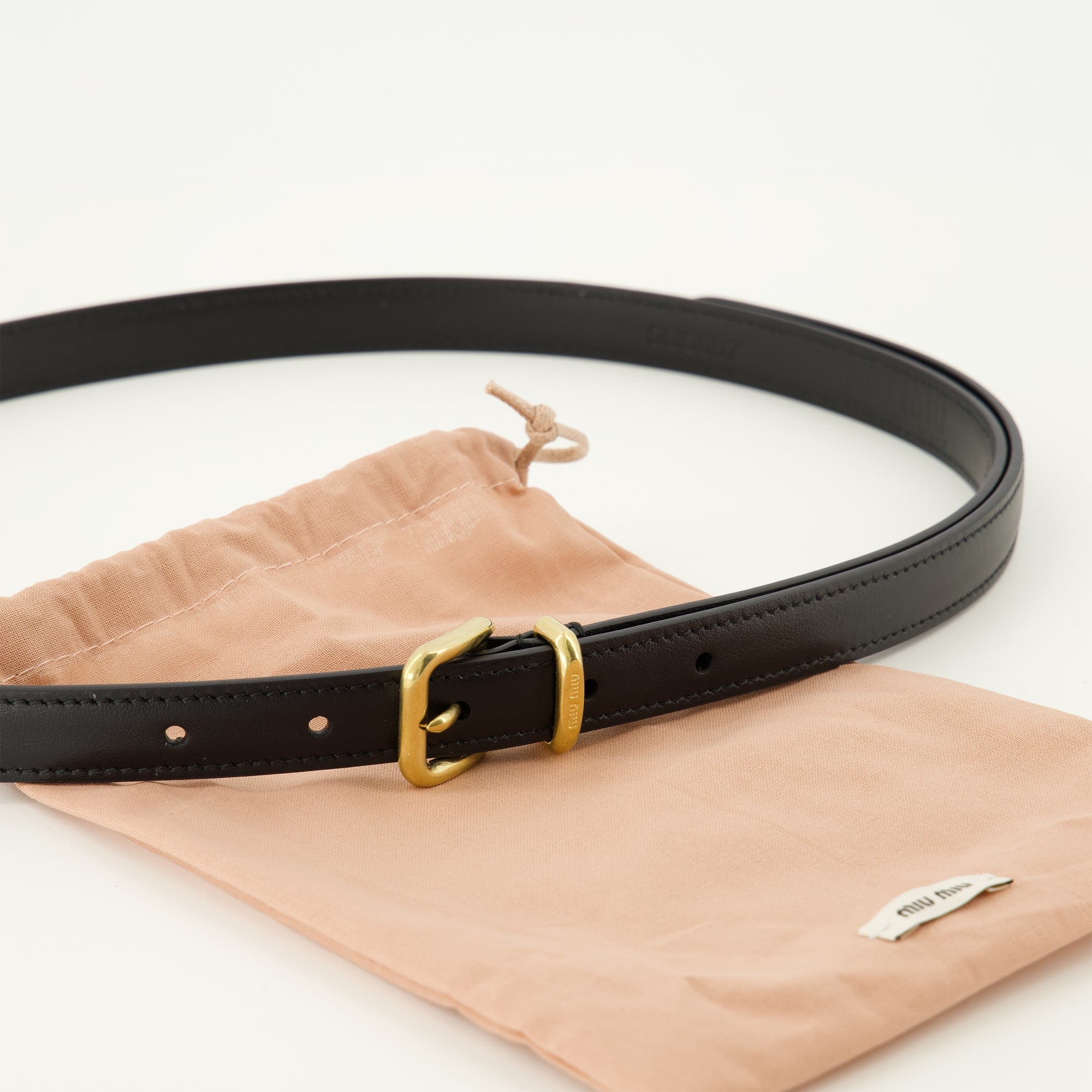 black leather belt, Miu Miu, calfskin accessories, designer belt, luxury fashion