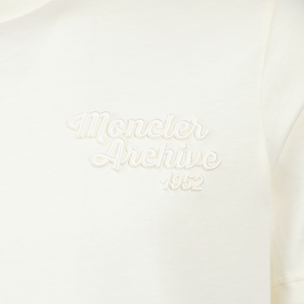 Moncler t-shirt, embroidered logo, cotton jersey, round neck t-shirt, casual fashion