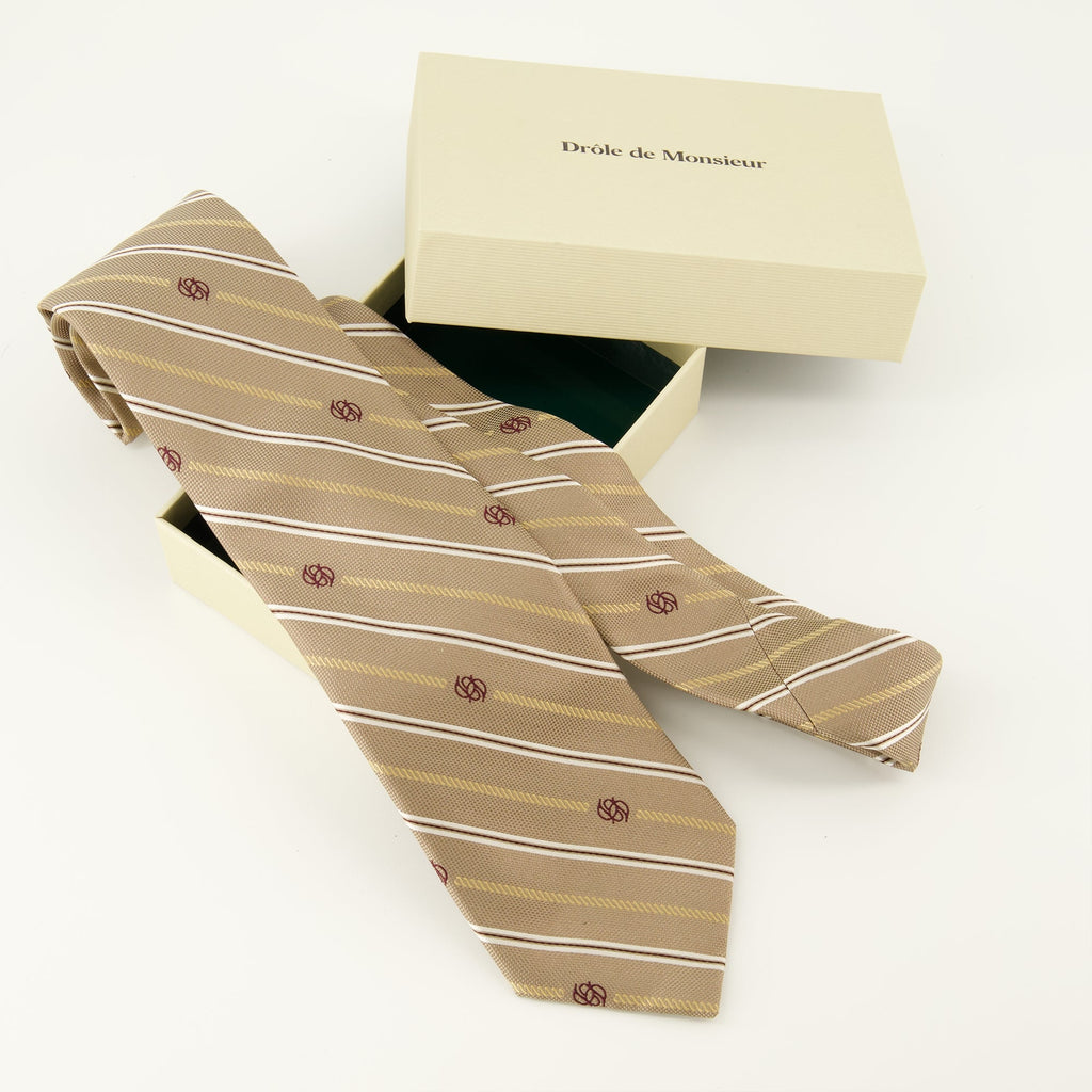 Monogram tie, Drôle De Monsieur, silk tie, beige tie, men's accessories