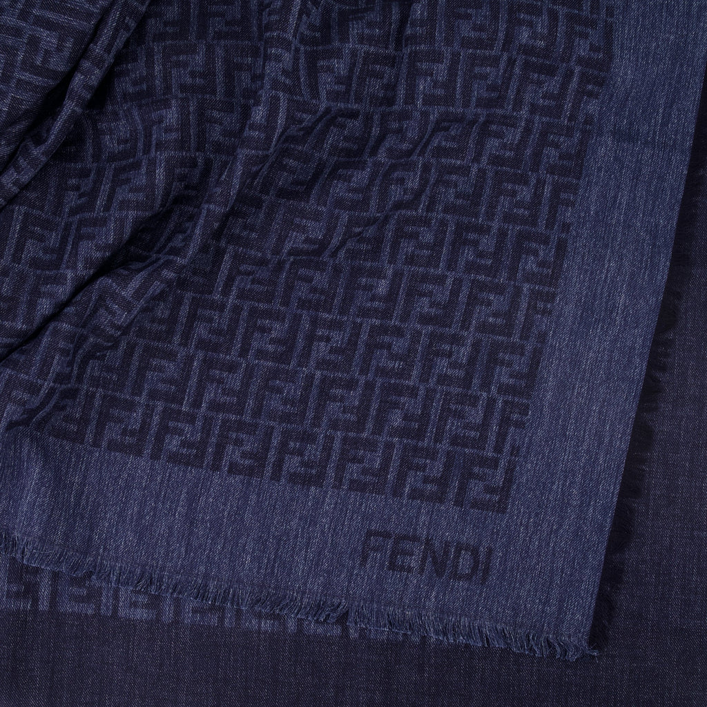 Image of Châle FF Bleu Marine by Fendi for Women - Season Spring-Summer 2026 - Detail View 2