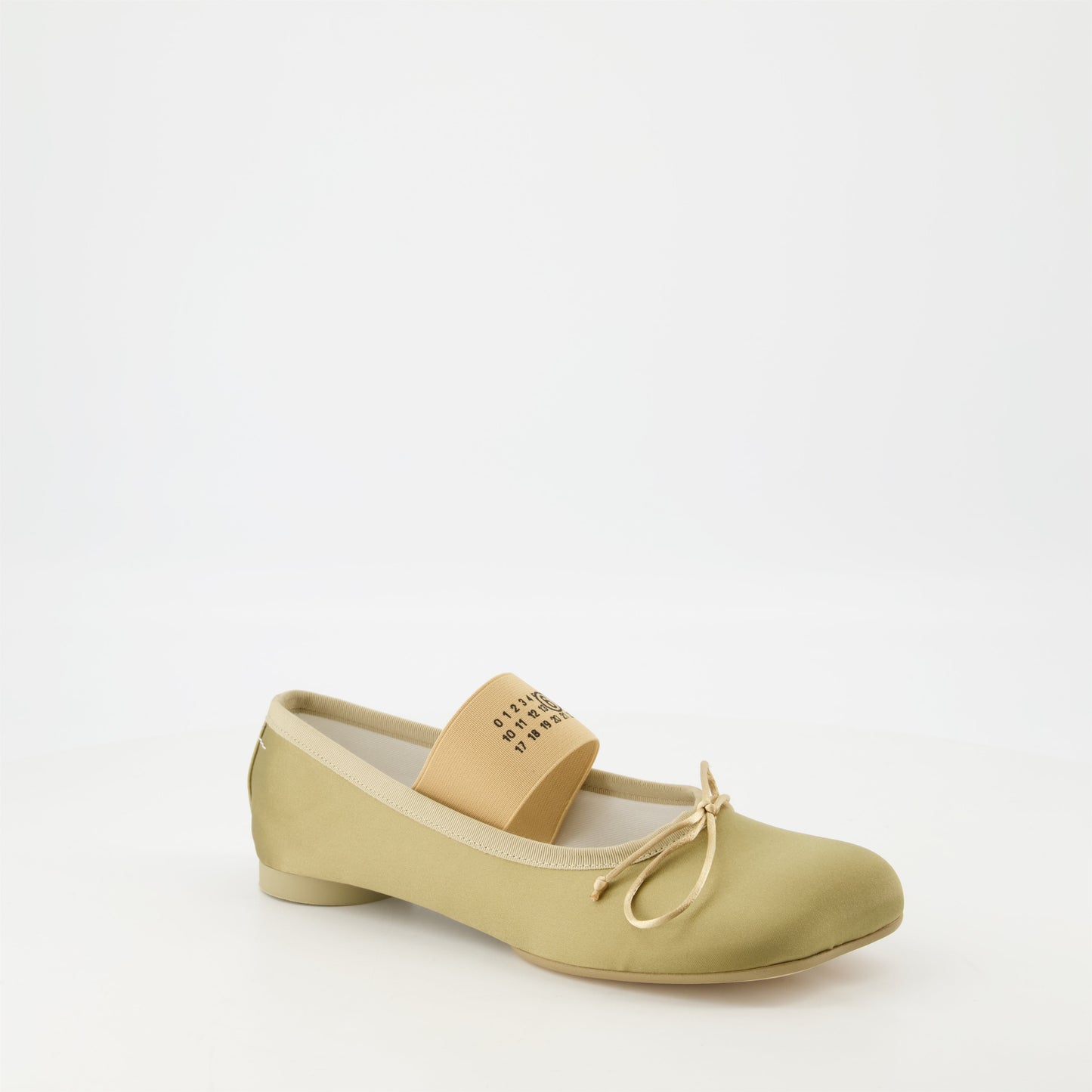 khaki ballerines, satin shoes, MM6 design, anatomical shape, comfortable flats