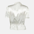 satin shirt, Prada, tailored fit, white shirt, classic collar