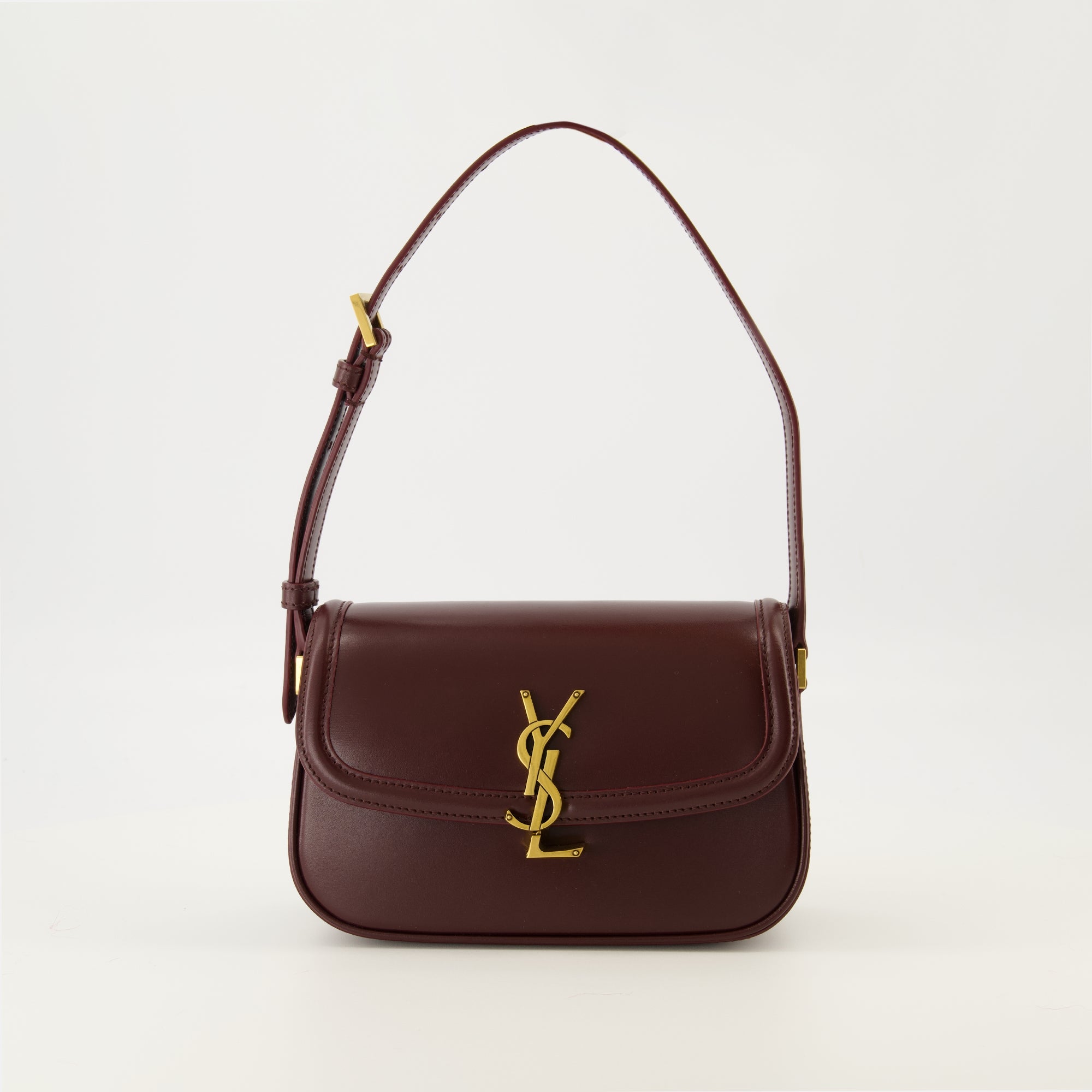Saint Laurent handbag, Mini Solferino Bordeaux, smooth calfskin, adjustable shoulder strap, luxury handbag
