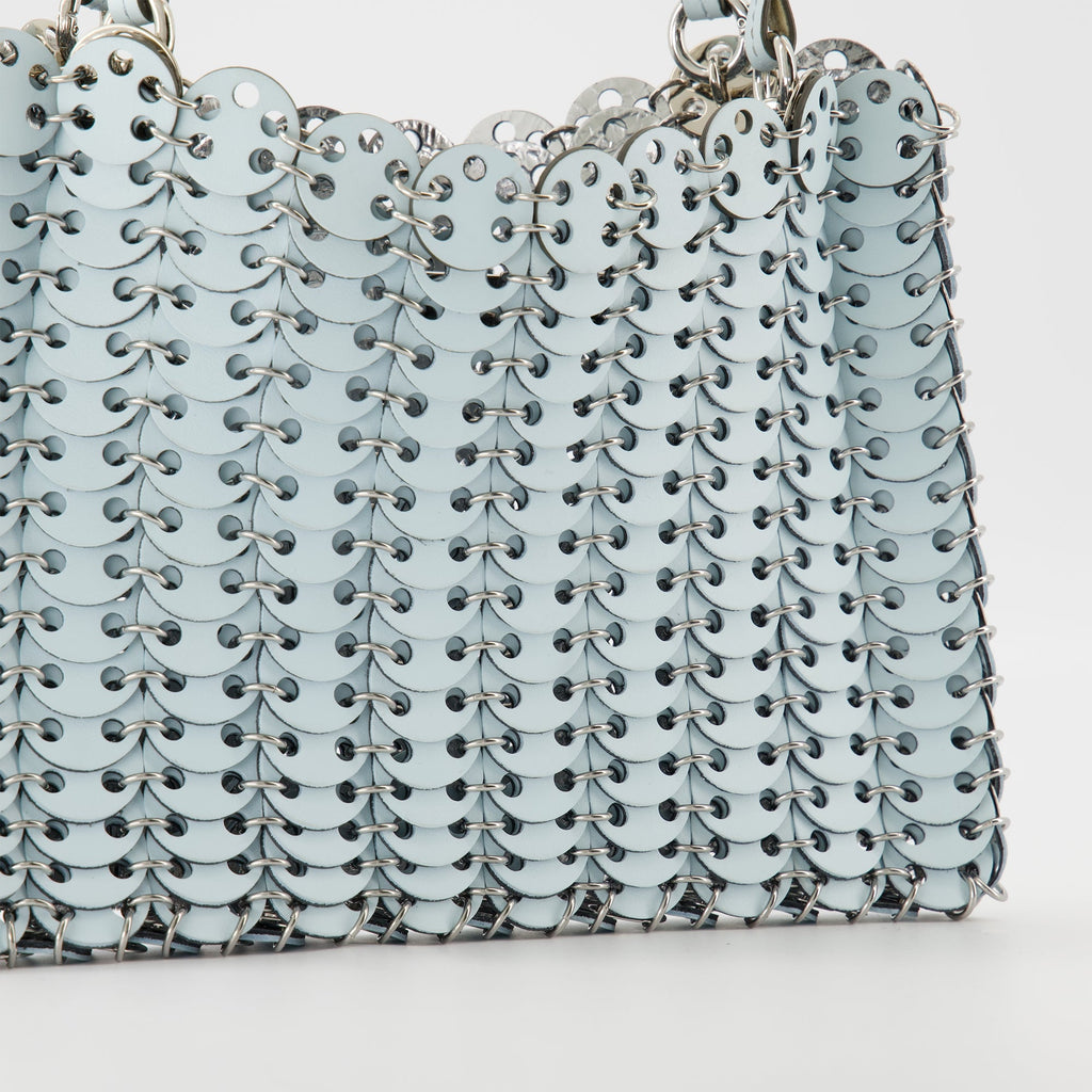 reversible blue bag, 1969 collection, Rabanne accessories, cowhide leather bag, elegant handbag