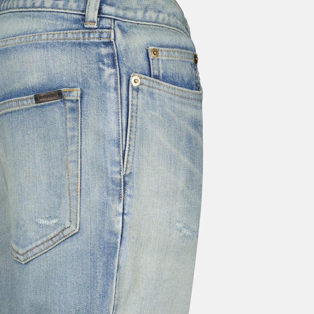 skinny fit jeans, blue washed jeans, Saint Laurent jeans, luxury denim, men's fashion