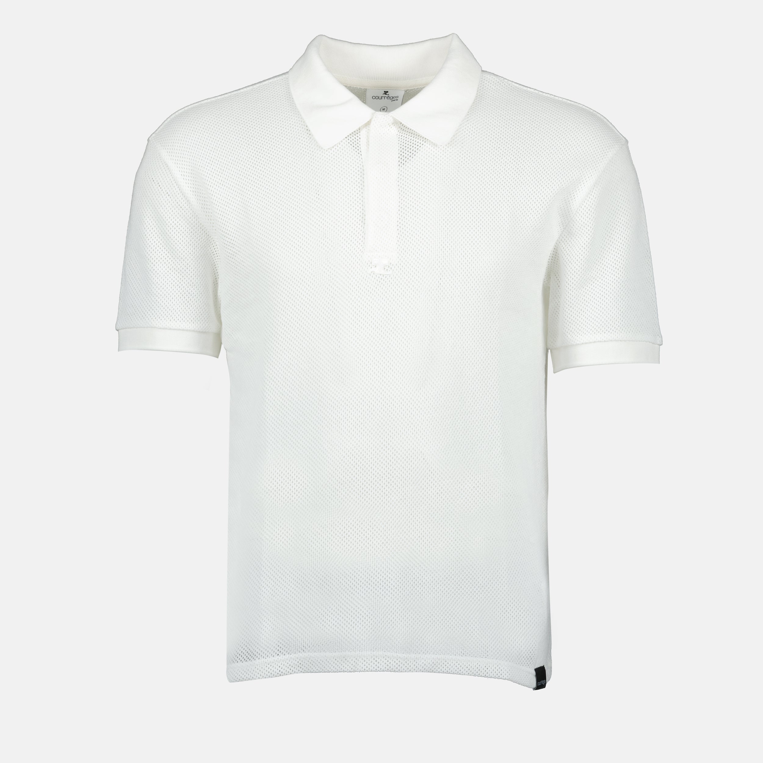 white polo shirt, mesh polo, Courrèges polo, classic collar shirt, Spring-Summer 2025