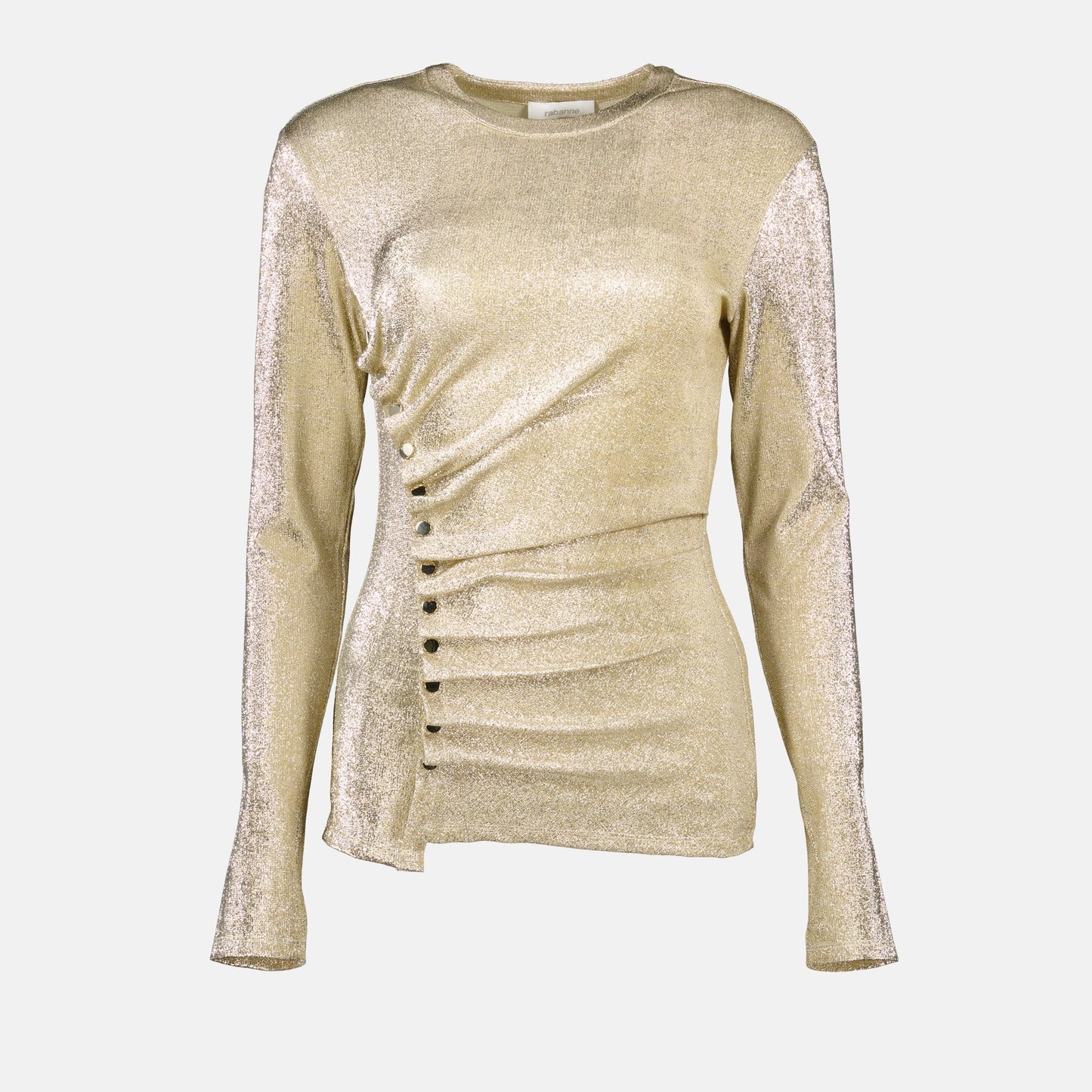 draped top, lurex fashion, metallic style, Rabanne top, elegant top