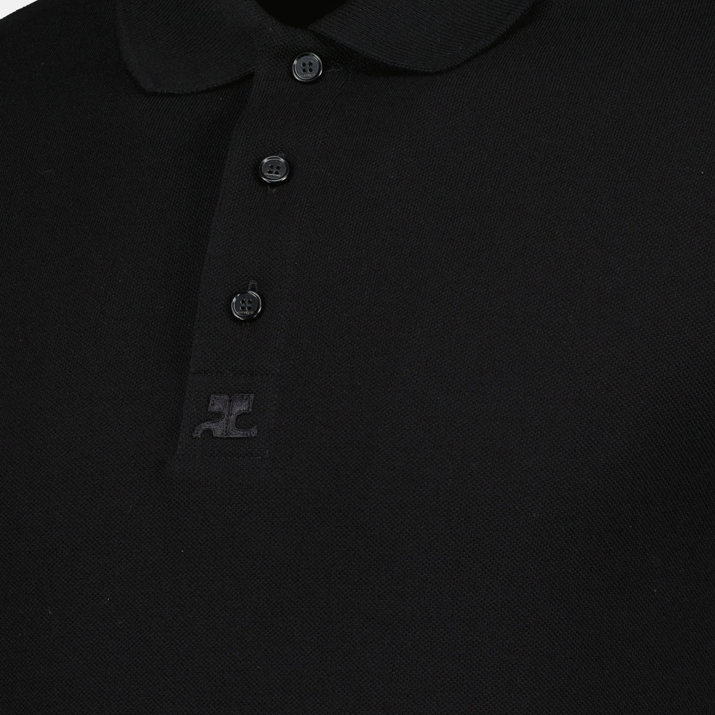 Image du polo en coton noir de Courrèges pour hommes - Saison printemps-été 2026 - Détail 1