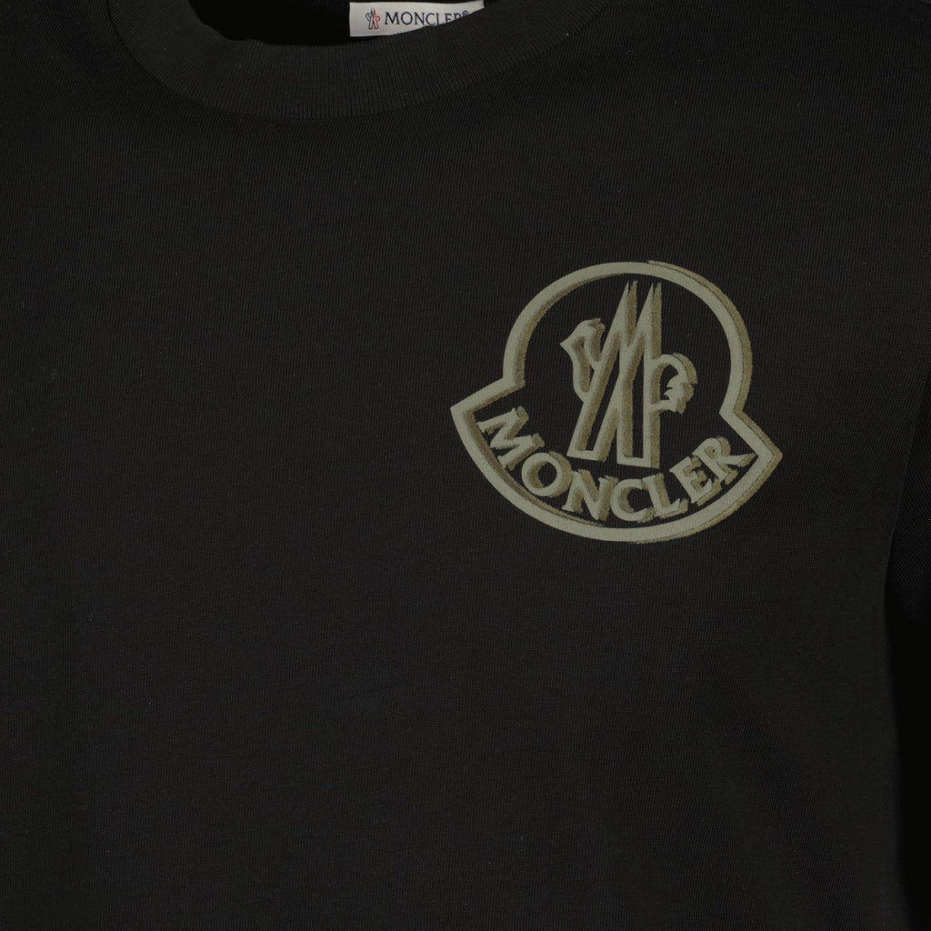 Moncler T-shirt, Black logo shirt, Cotton jersey tee, Round neck t-shirt, Luxury casual wear