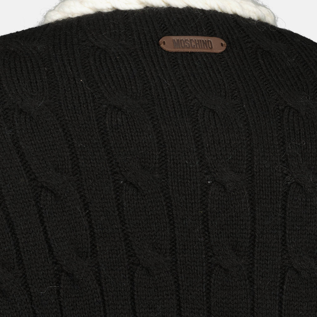 black wool jacket, Moschino outerwear, braided pattern jacket, Autumn-Winter 2025, designer women's jacket