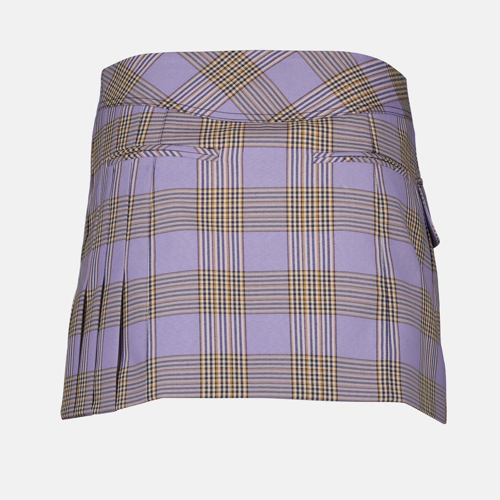 purple mini skirt, checkered skirt, women's fashion, Rabanne apparel, Spring-Summer collection