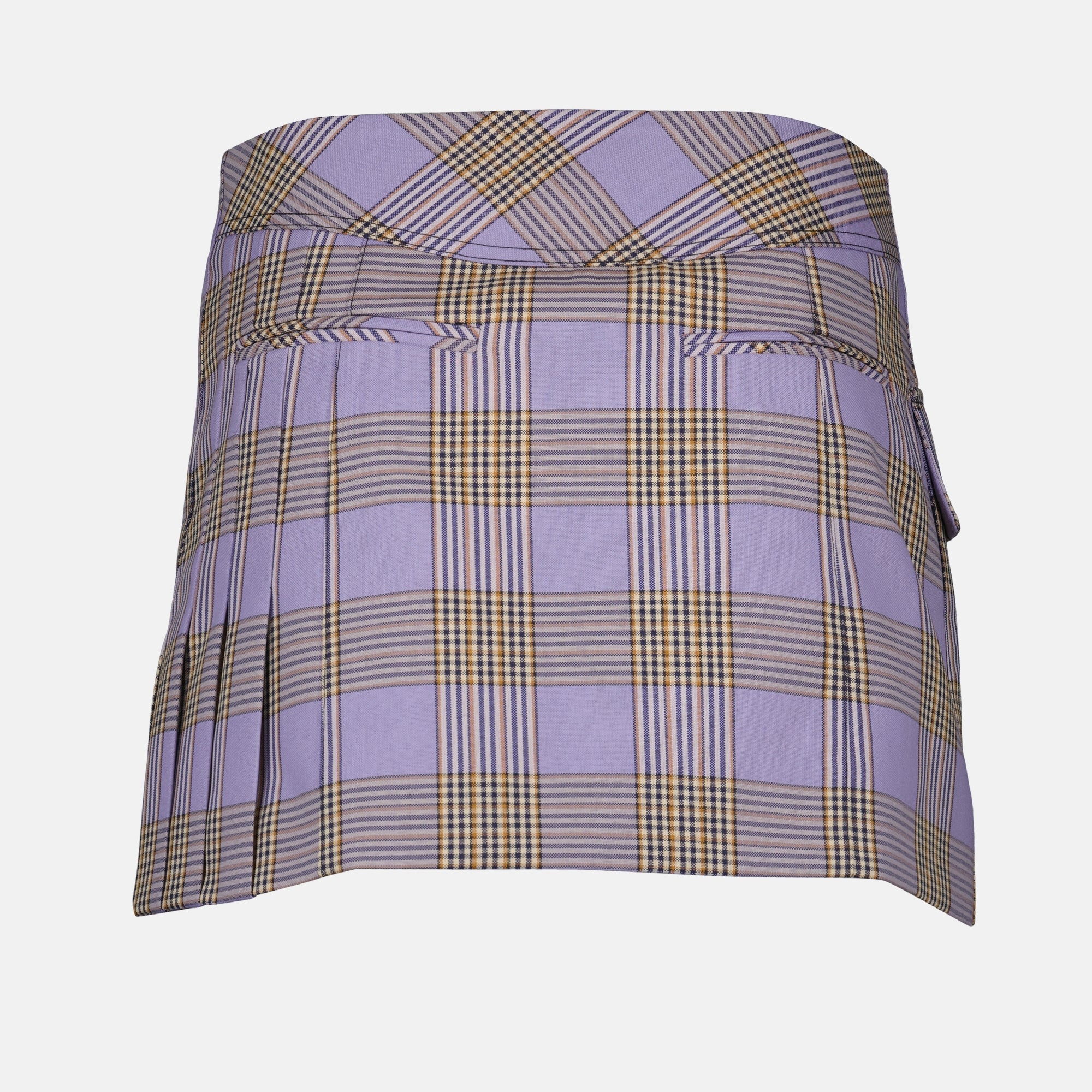 purple mini skirt, checkered skirt, women's fashion, Rabanne apparel, Spring-Summer collection