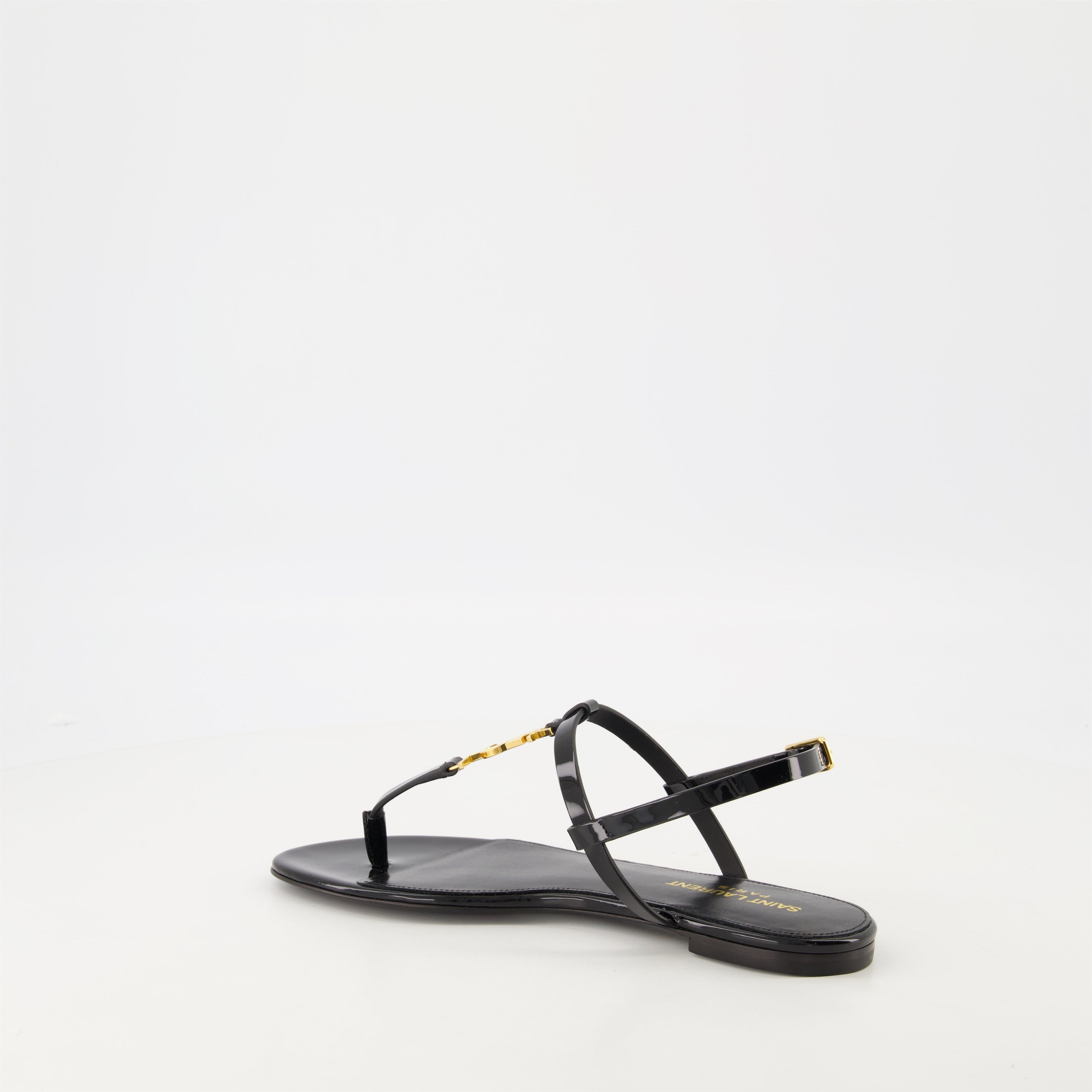 Image of Cassandre Patent Leather Sandals by Saint Laurent for Women - Season Autumn-Winter 2024 - Back Right Three-Quarter View