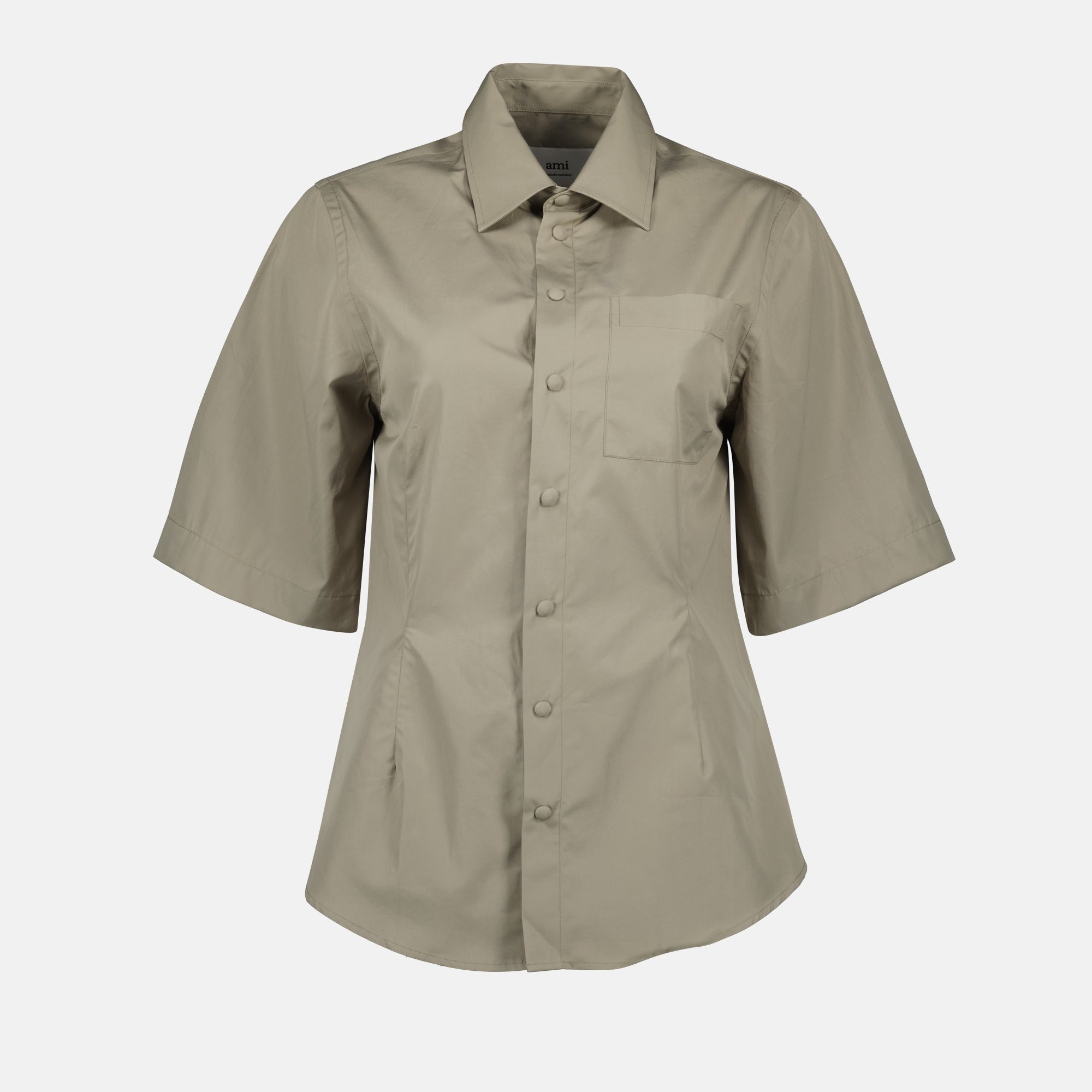 kaki cotton shirt, AMI Paris, pointed collar shirt, fitted shirt, spring-summer collection