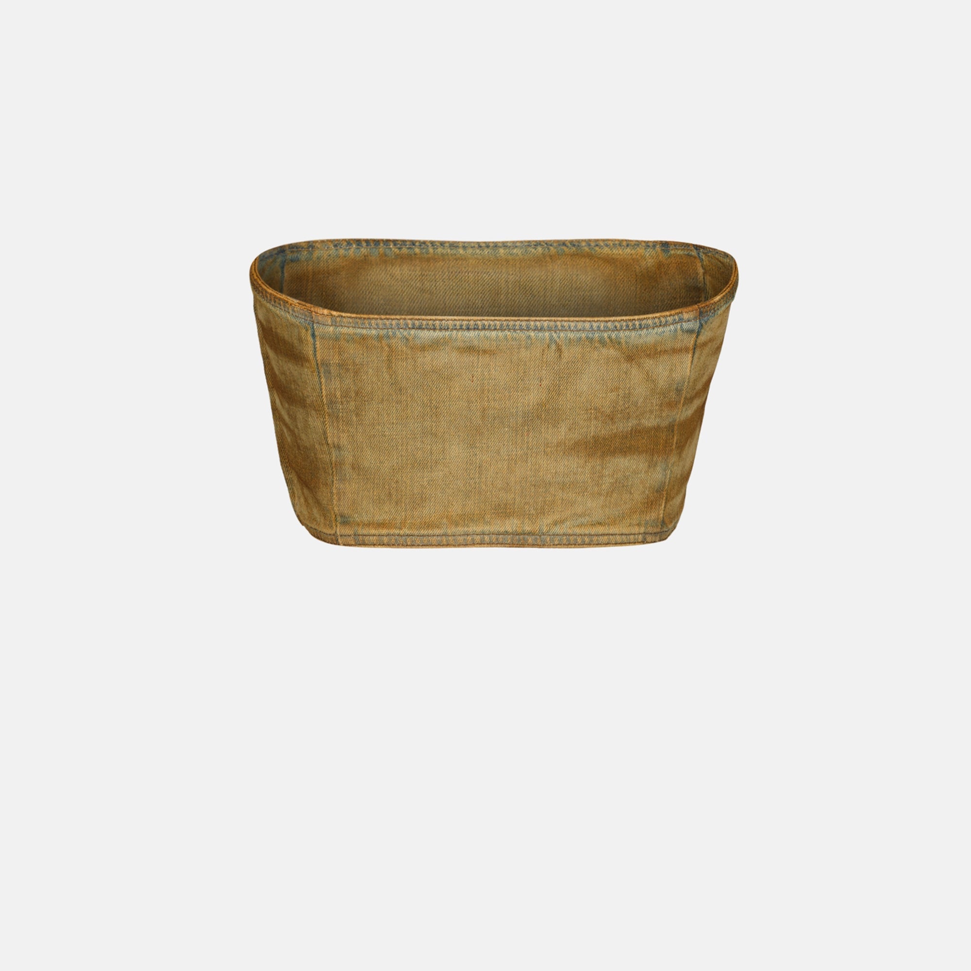 Top Cropped in Denim Marrone con Scollo a Corsetto