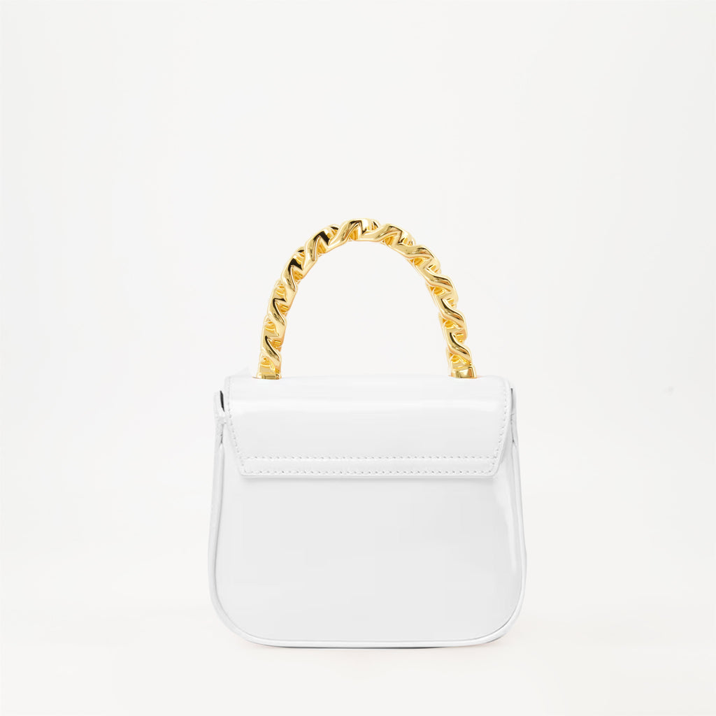 Versace mini bag, white patent leather bag, La Medusa bag, luxury accessories, designer handbag