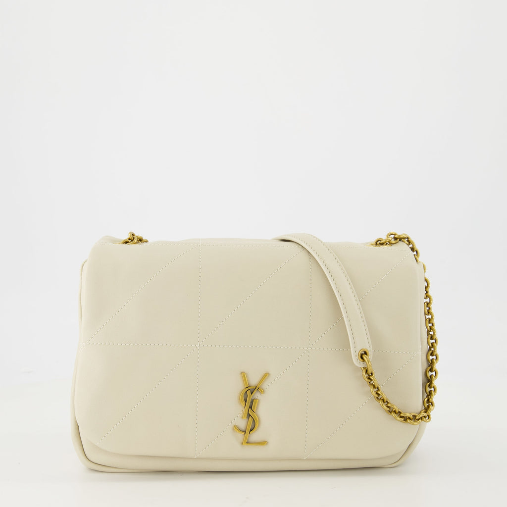 Jamie 4.0 small bag, white leather bag, adjustable chain strap, magnetic flap bag, Saint Laurent bag