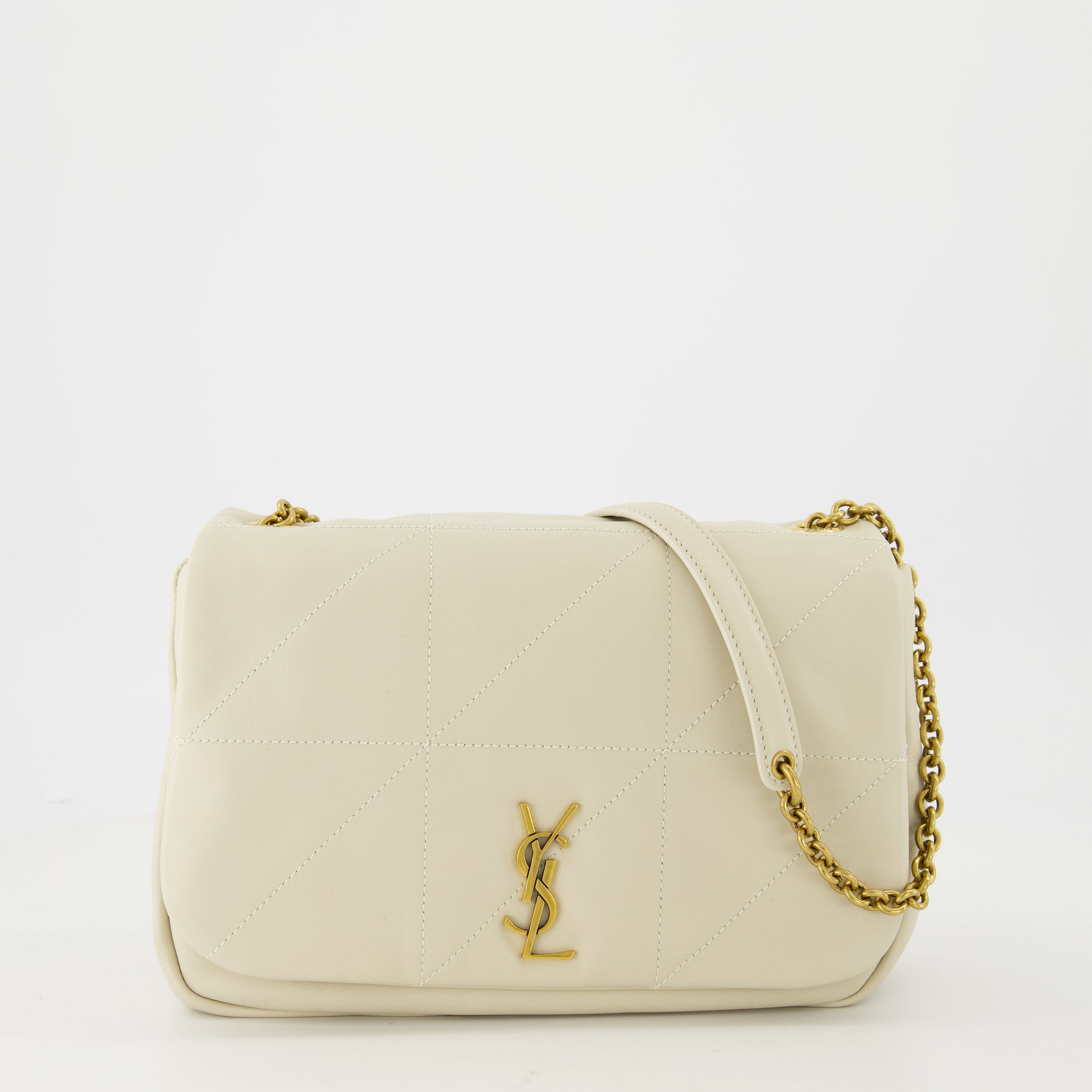 Jamie 4.0 small bag, white leather bag, adjustable chain strap, magnetic flap bag, Saint Laurent bag