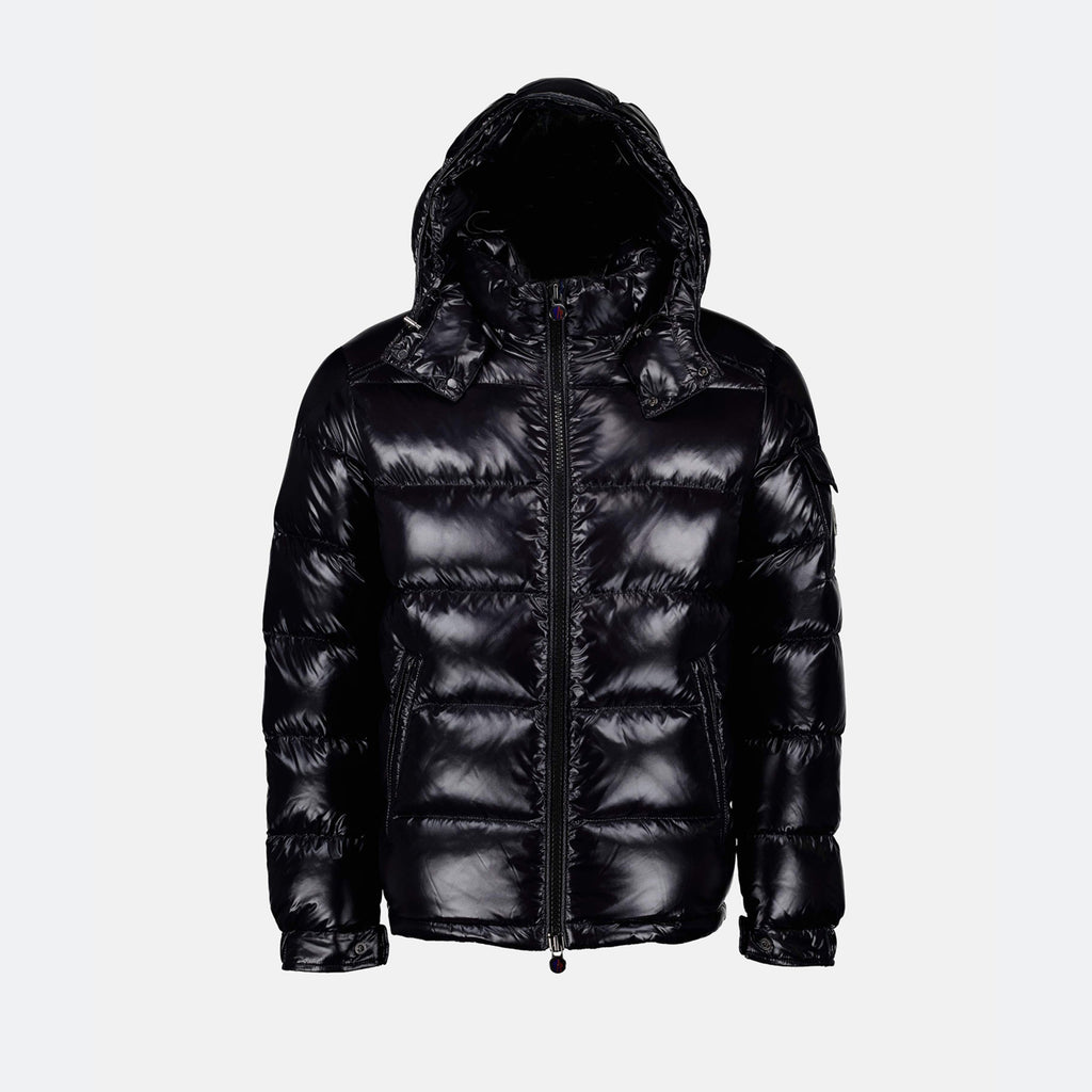 Image of Maya Black Down Jacket by Moncler for Men - Season Autumn-Winter 2025 - Front View