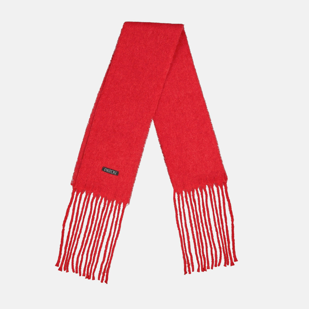 Patou scarf, red wool scarf, fringed scarf, wool accessory, Autumn-Winter 2025