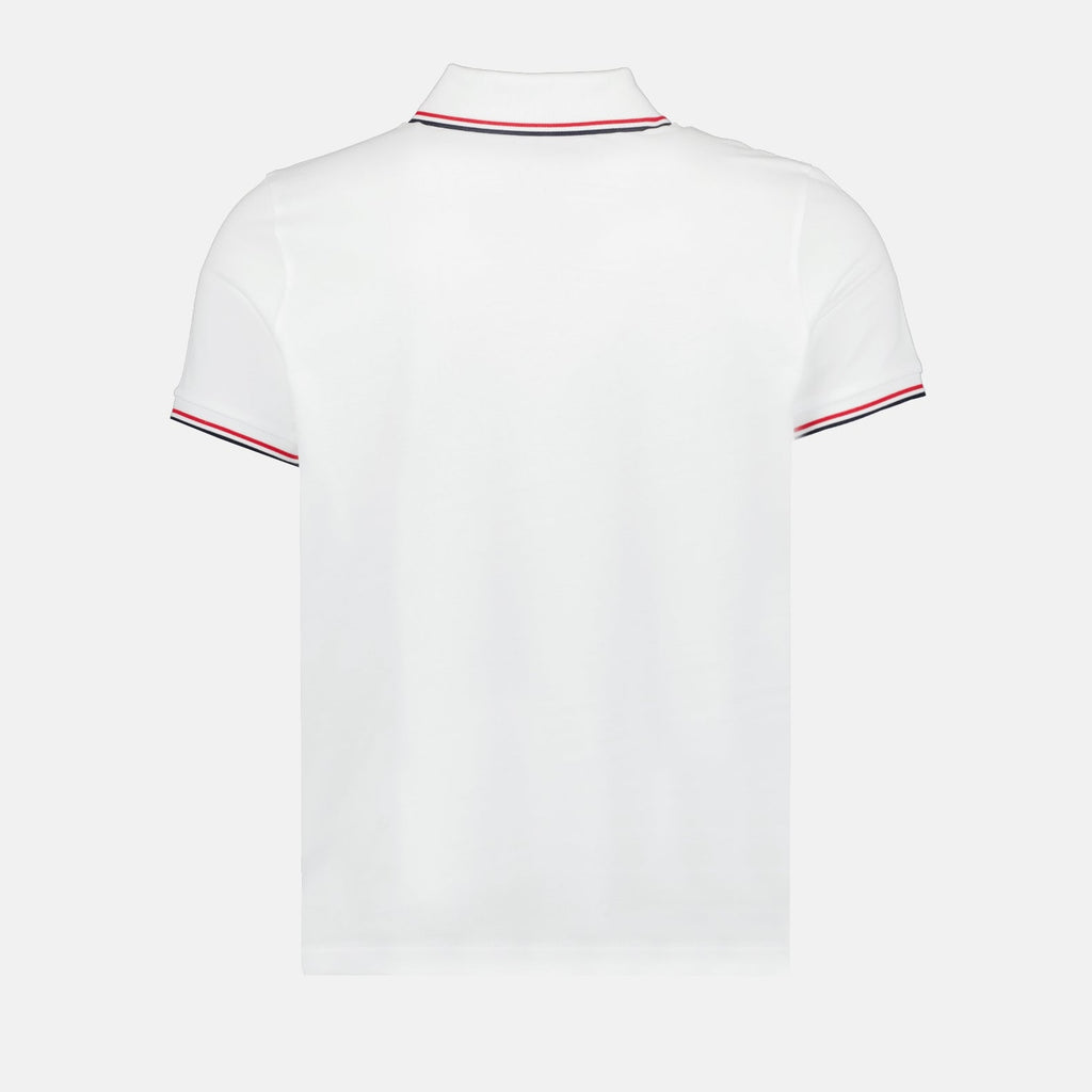 Camisa Polo Branca Clássica com Listras Tricolores