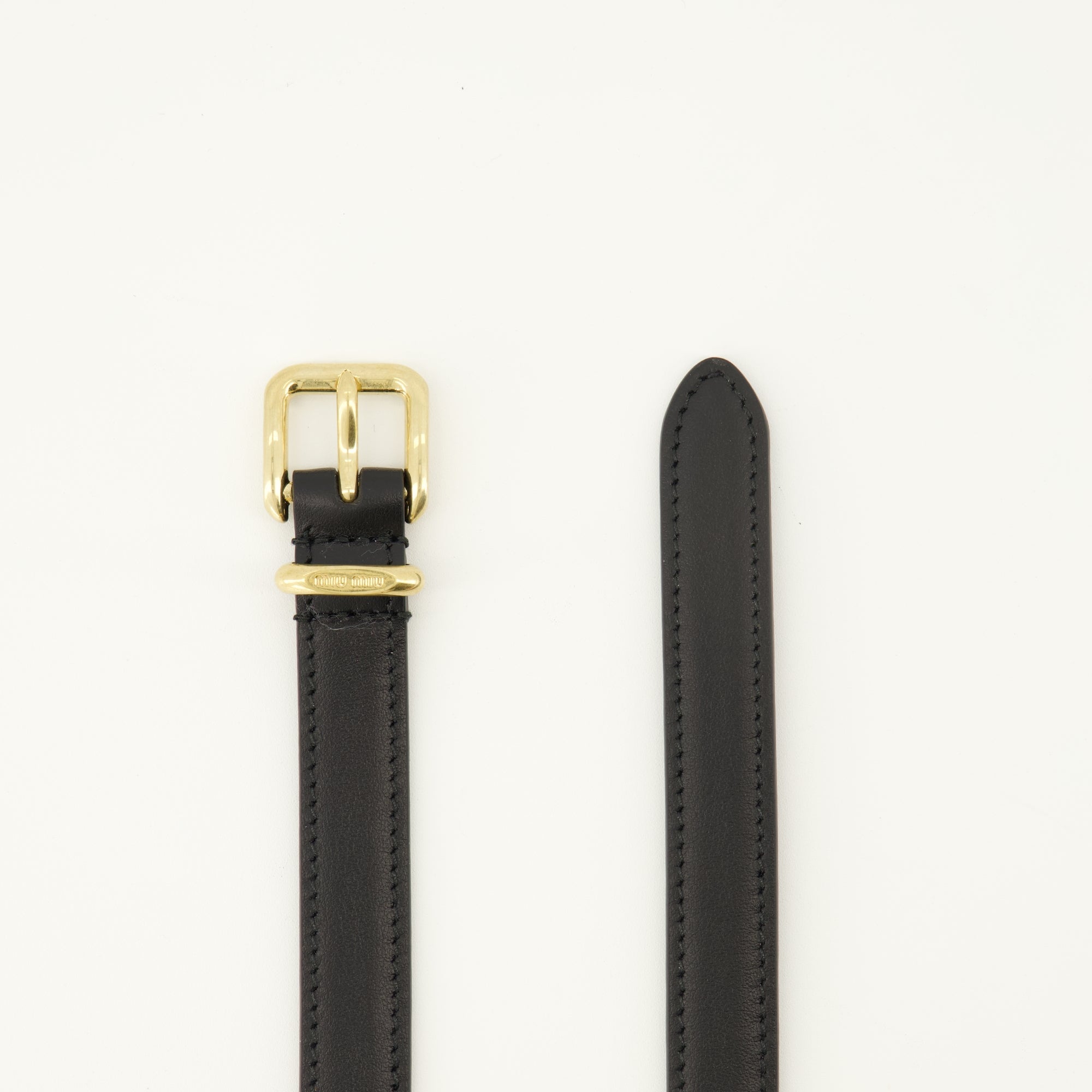 black leather belt, Miu Miu, calfskin accessories, designer belt, luxury fashion