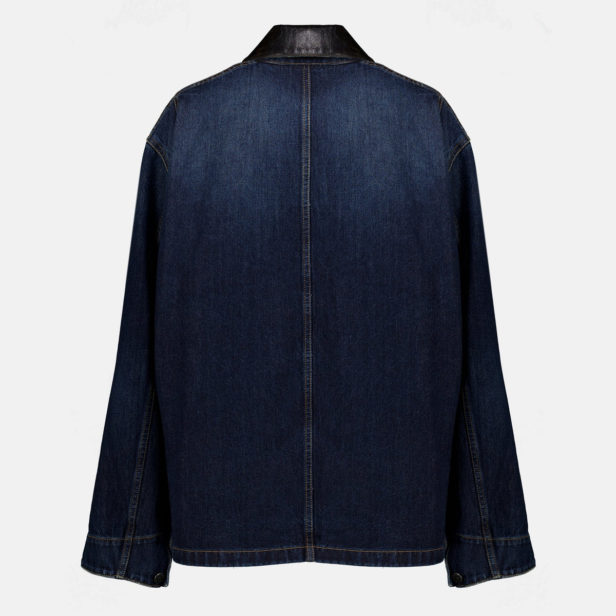 Mørkeblå denim- og skinnjakke