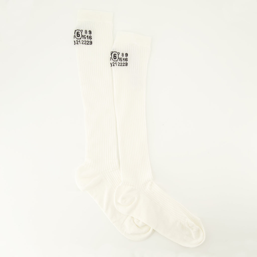 Chaussettes Blanches à Ribs Mi-Mollet