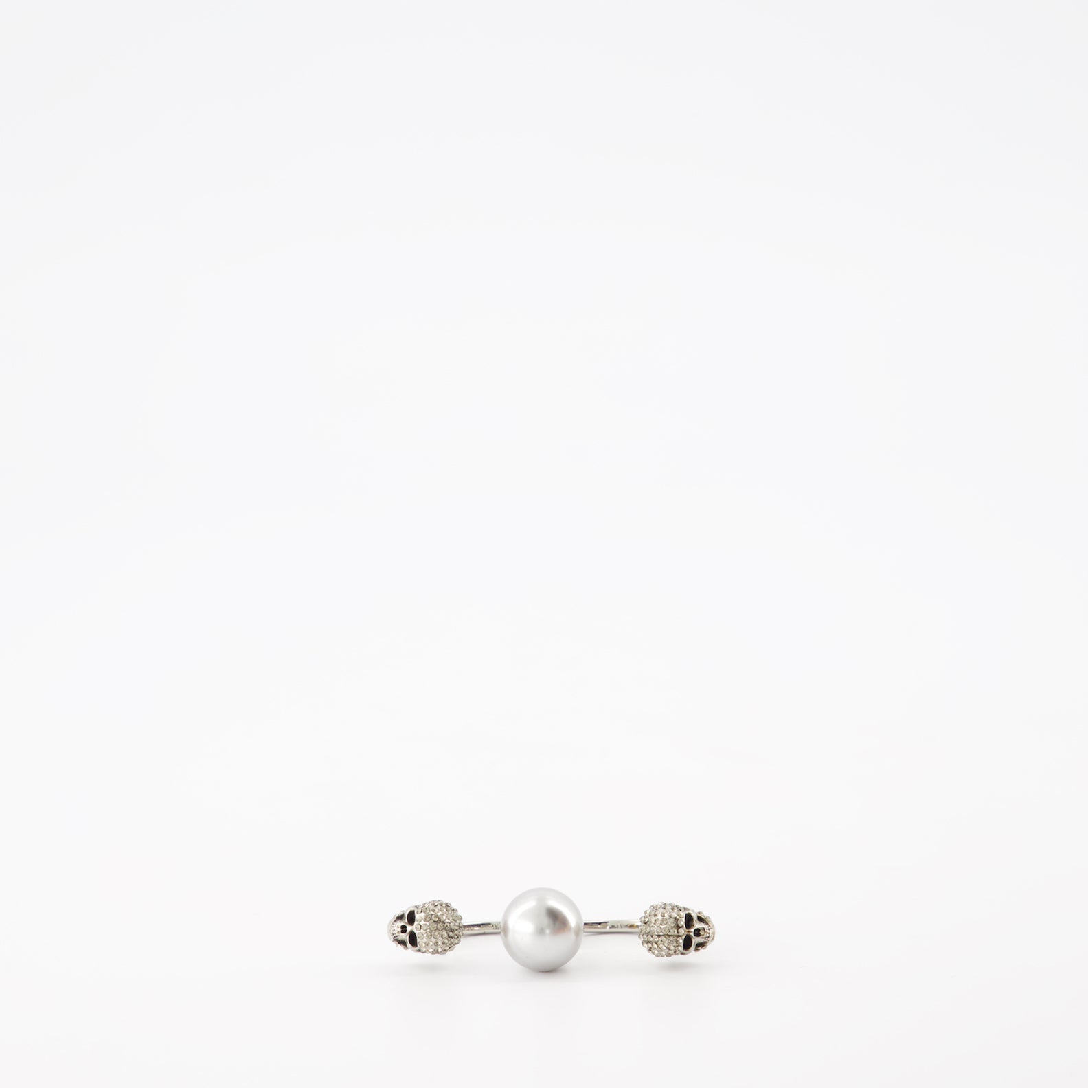Alexander McQueen, Skull Double Ring, Women's Luxury Jewelry, Silver-tone Metal, Pearl Adorned Ring