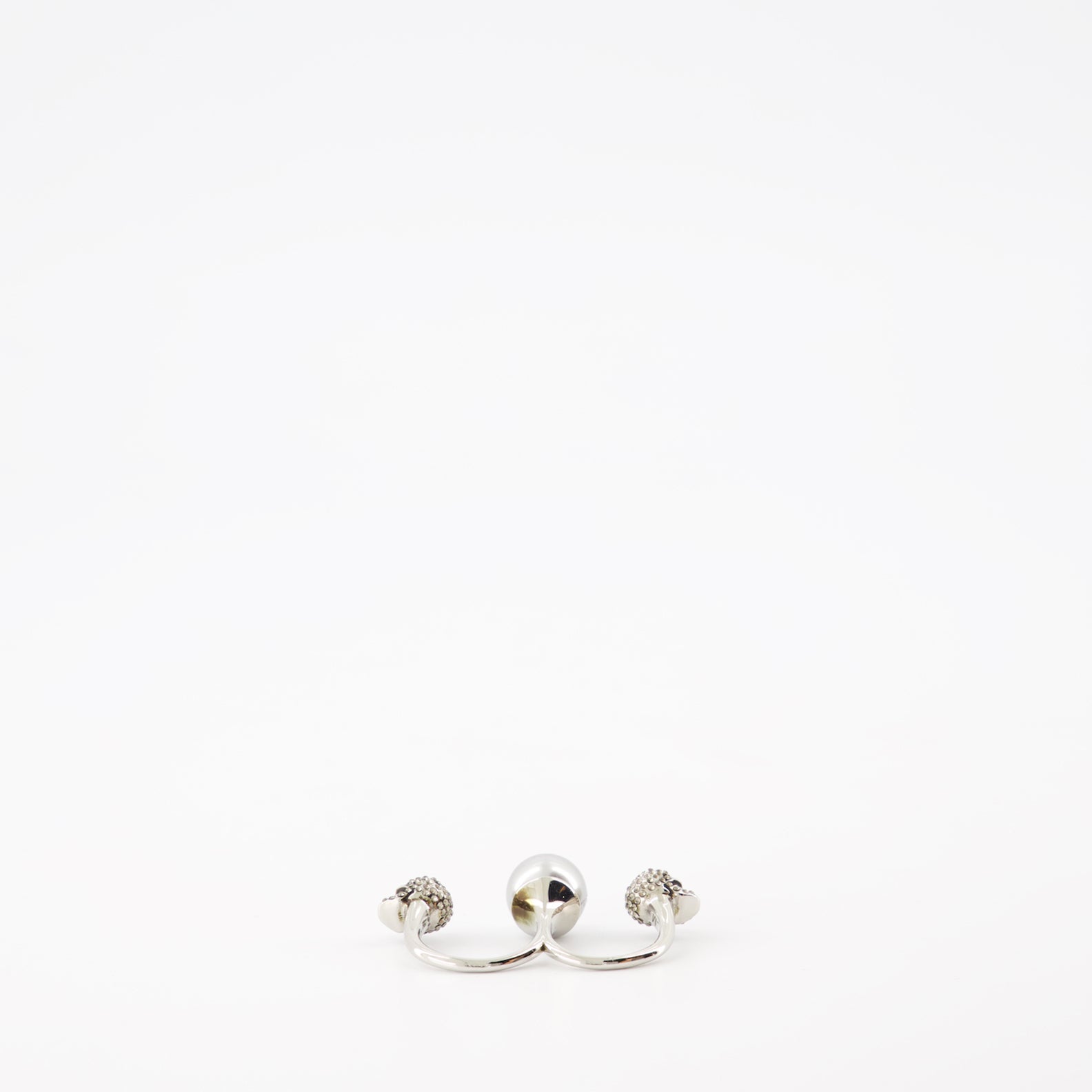 Alexander McQueen, Skull Double Ring, Women's Luxury Jewelry, Silver-tone Metal, Pearl Adorned Ring