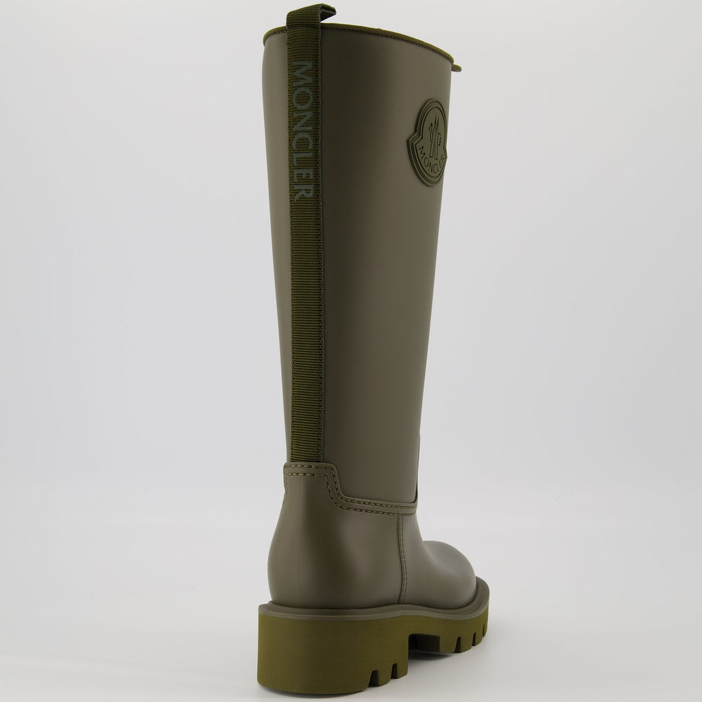 Kickstream rain boots, Moncler footwear, waterproof boots, khaki boots, women's footwear