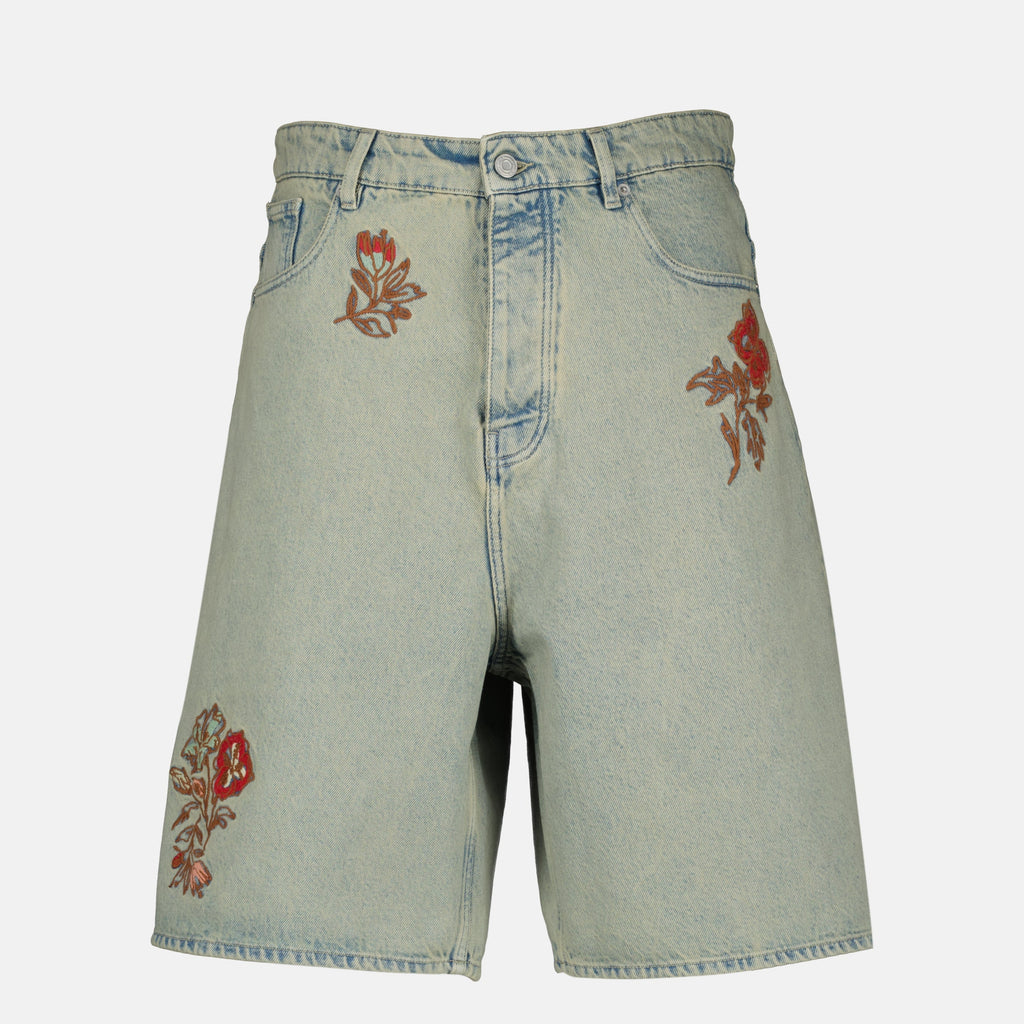 Shorts de Denim Bordados con Flores Polvorientas - Drôle de Monsieur