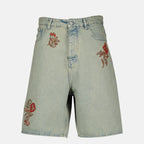 Dusty Floral Embroidered Denim Shorts - Drôle de Monsieur