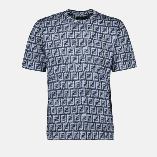 1. Blue Cotton T-shirt2. Fendi Spring-Summer 20243. Luxury casual wear4. Round neck short sleeves5. High-end fashion T-shirt