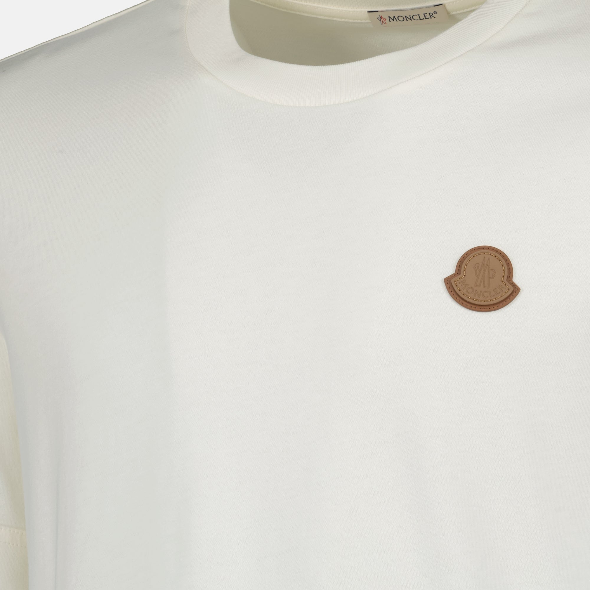 Moncler T-shirt, white T-shirt, cotton jersey T-shirt, leather logo T-shirt, Autumn-Winter collection