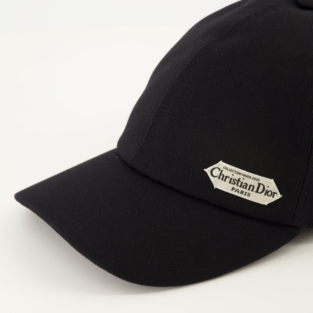 Dior cap, black cotton cap, adjustable strap cap, Dior Oblique cap, elegant baseball cap