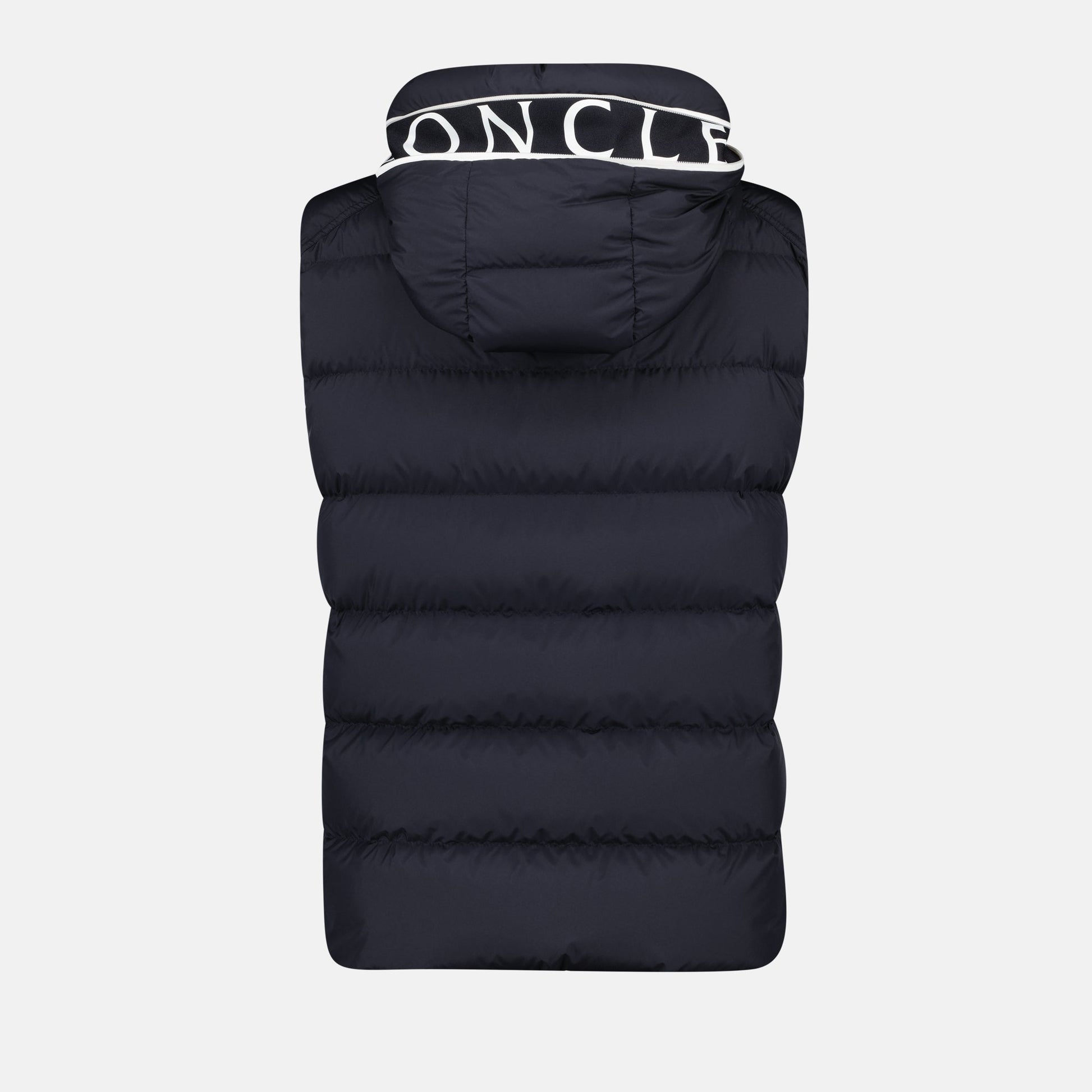 navy vest, sleeveless jacket, Moncler vest, modern design, high-quality polyester