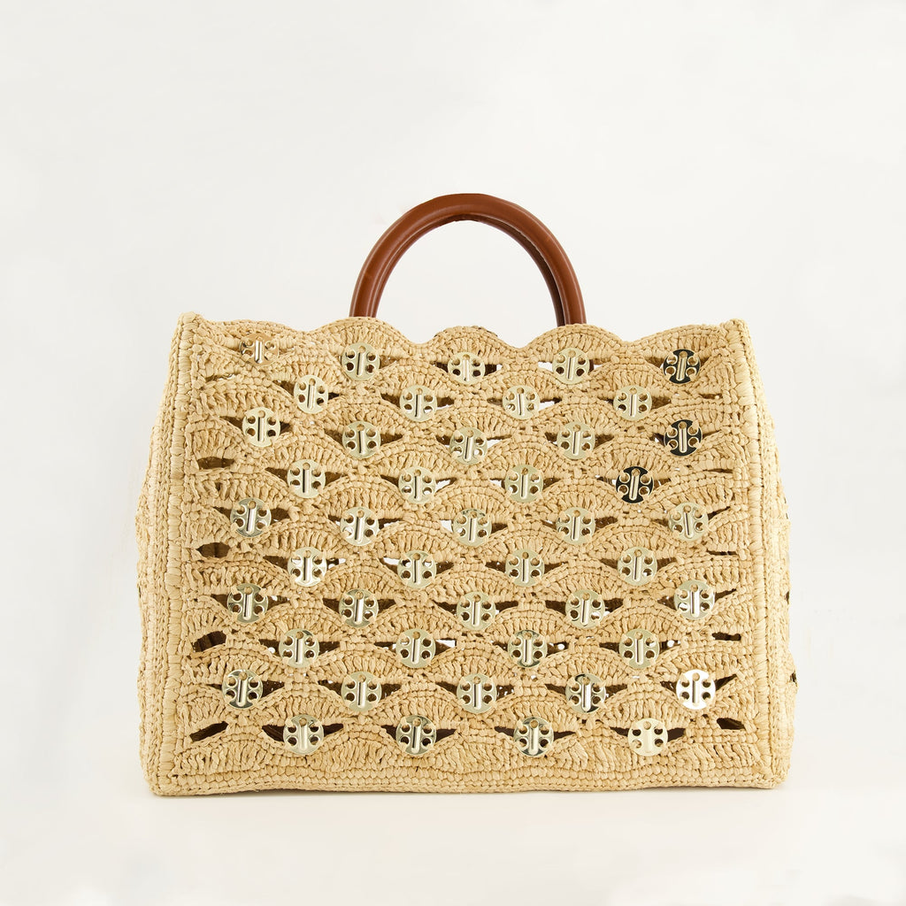 tote bag, raffia bag, Disc-Link, fashion accessories, Rabanne