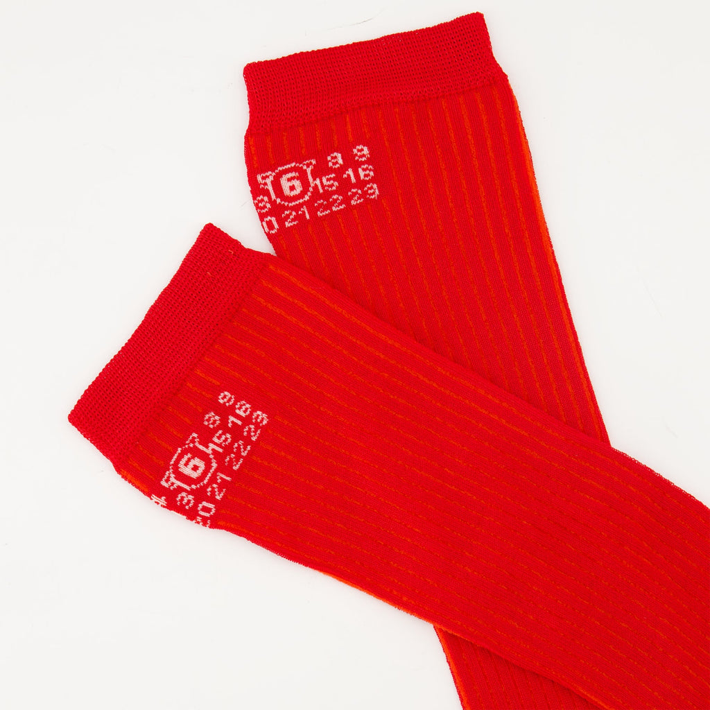 Numeric socks, MM6, red socks, ribbed viscose, slip-on design