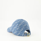 denim cap, Fendi, adjustable strap, logo print, casual accessory