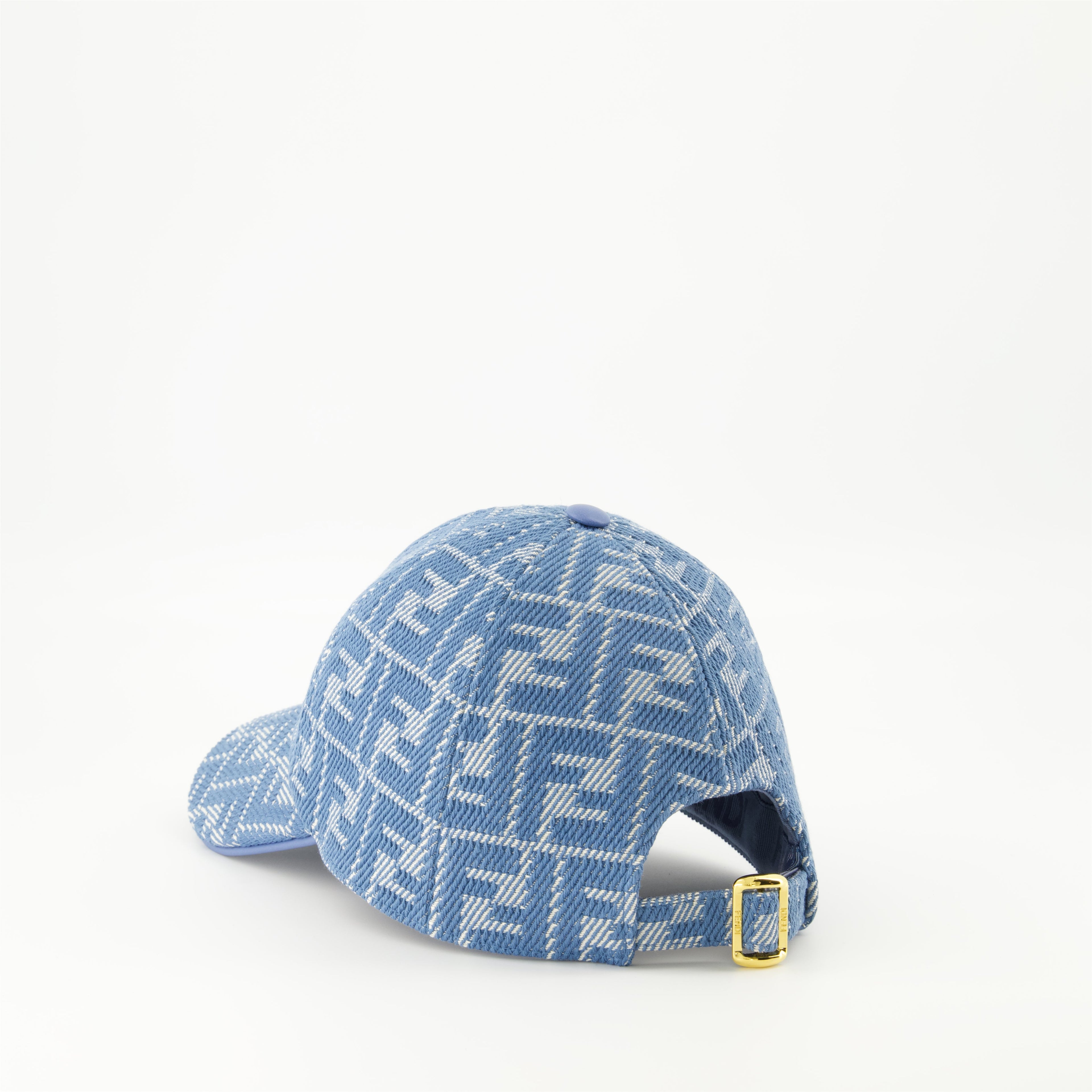 denim cap, Fendi, adjustable strap, logo print, casual accessory