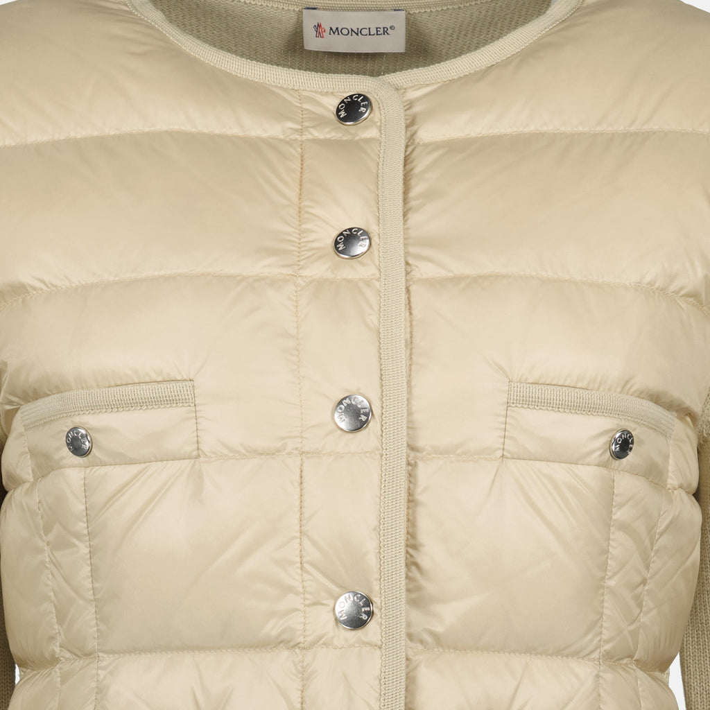 Moncler cardigan, beige quilted cardigan, Autumn-Winter 2025, women's knitwear, luxury outerwear