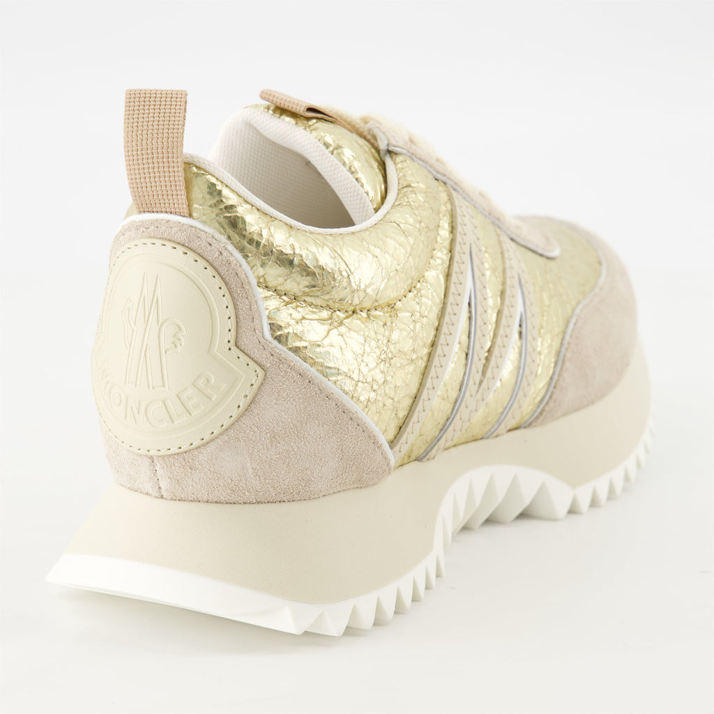 Pacey leather sneakers, Moncler footwear, metallic gold sneakers, women's fashion shoes, casual leather sneakers