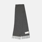 grey wool scarf, Ami Paris, fringed edges, Autumn-Winter 2025, unisex scarf