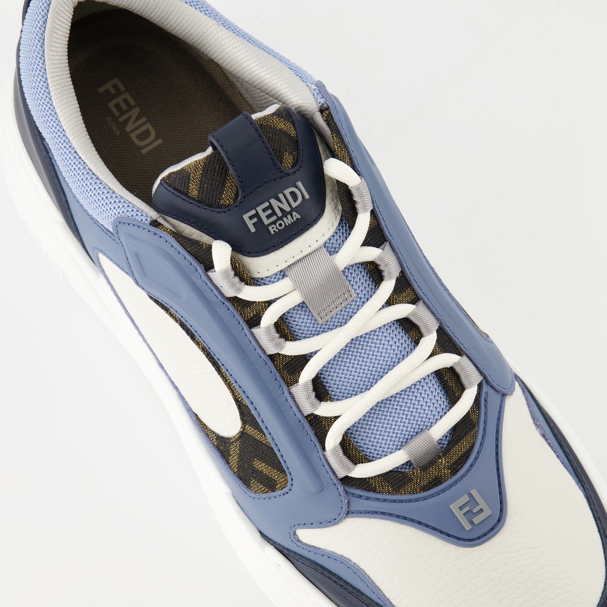 Fendi sneakers, blue sneakers, casual footwear, stylish sneakers, FF jacquard design