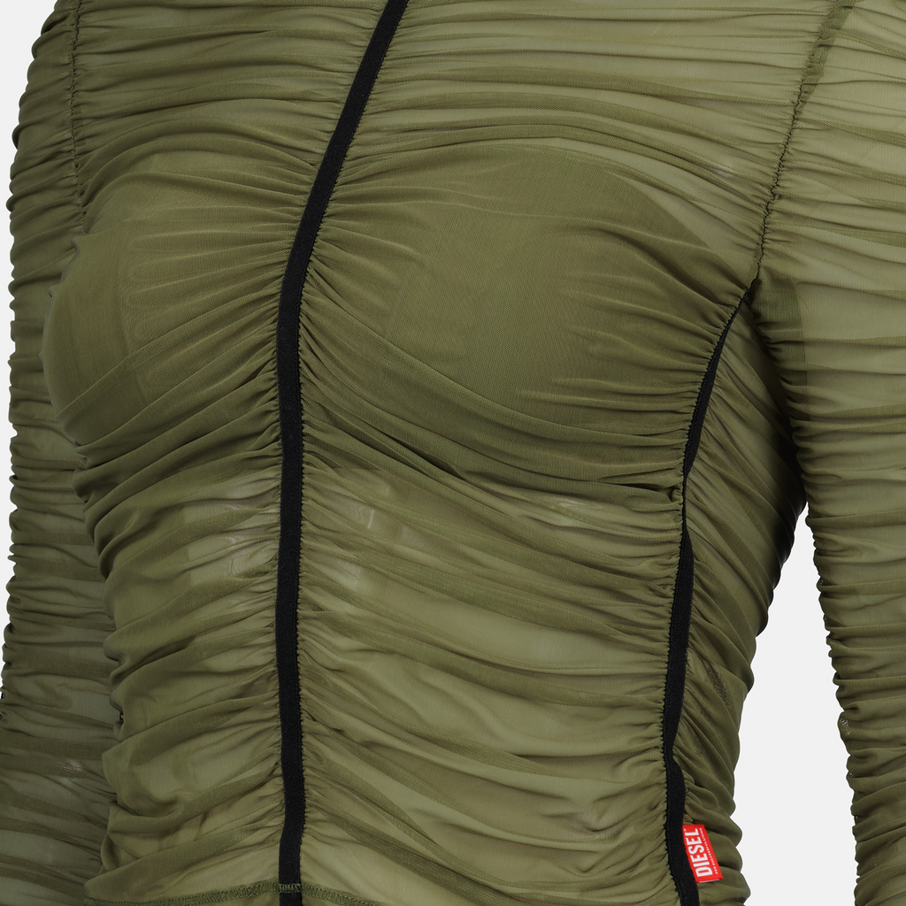 Diesel T-Aiko, kaki top, women's top, transparent nylon, Spring-Summer fashion