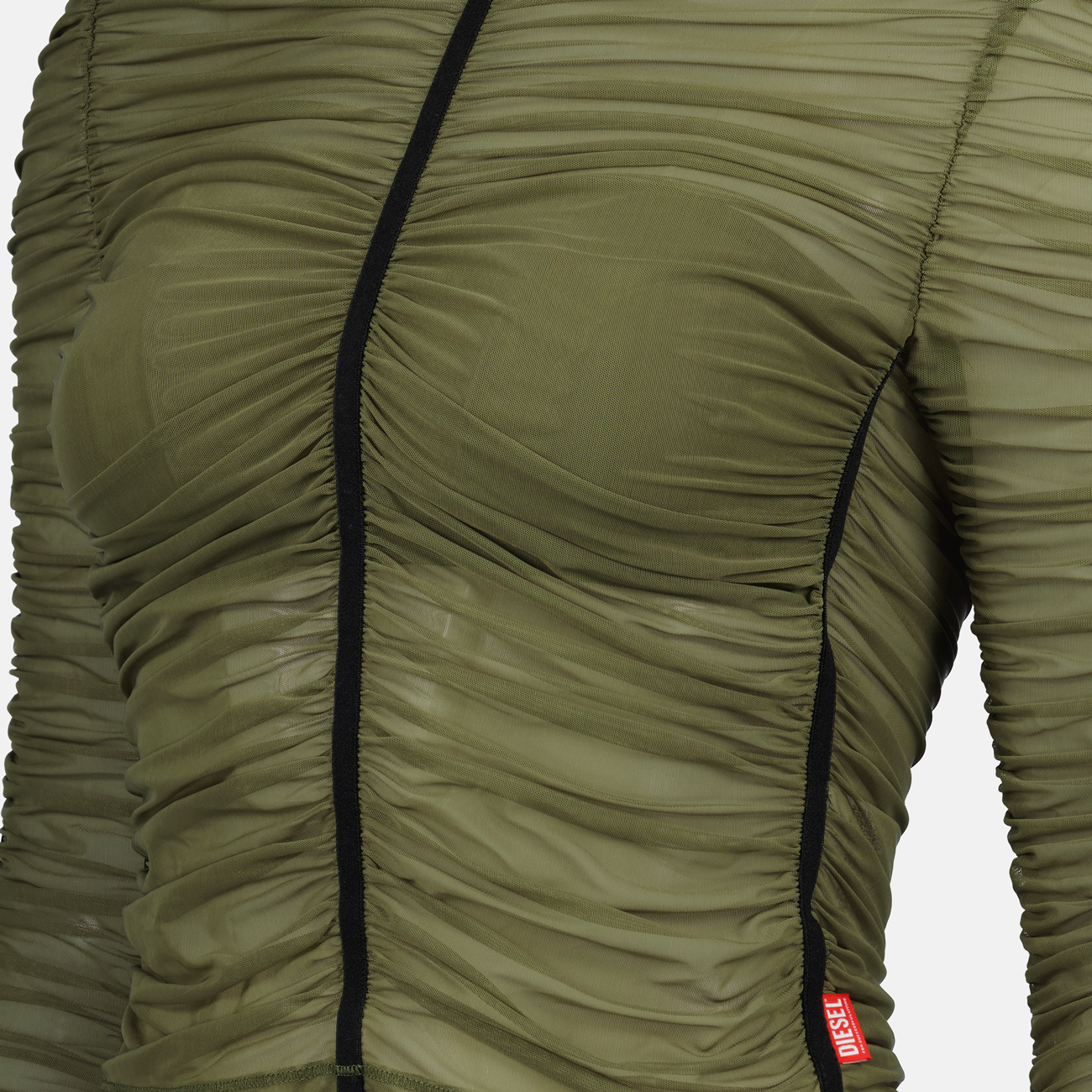 Diesel T-Aiko, kaki top, women's top, transparent nylon, Spring-Summer fashion